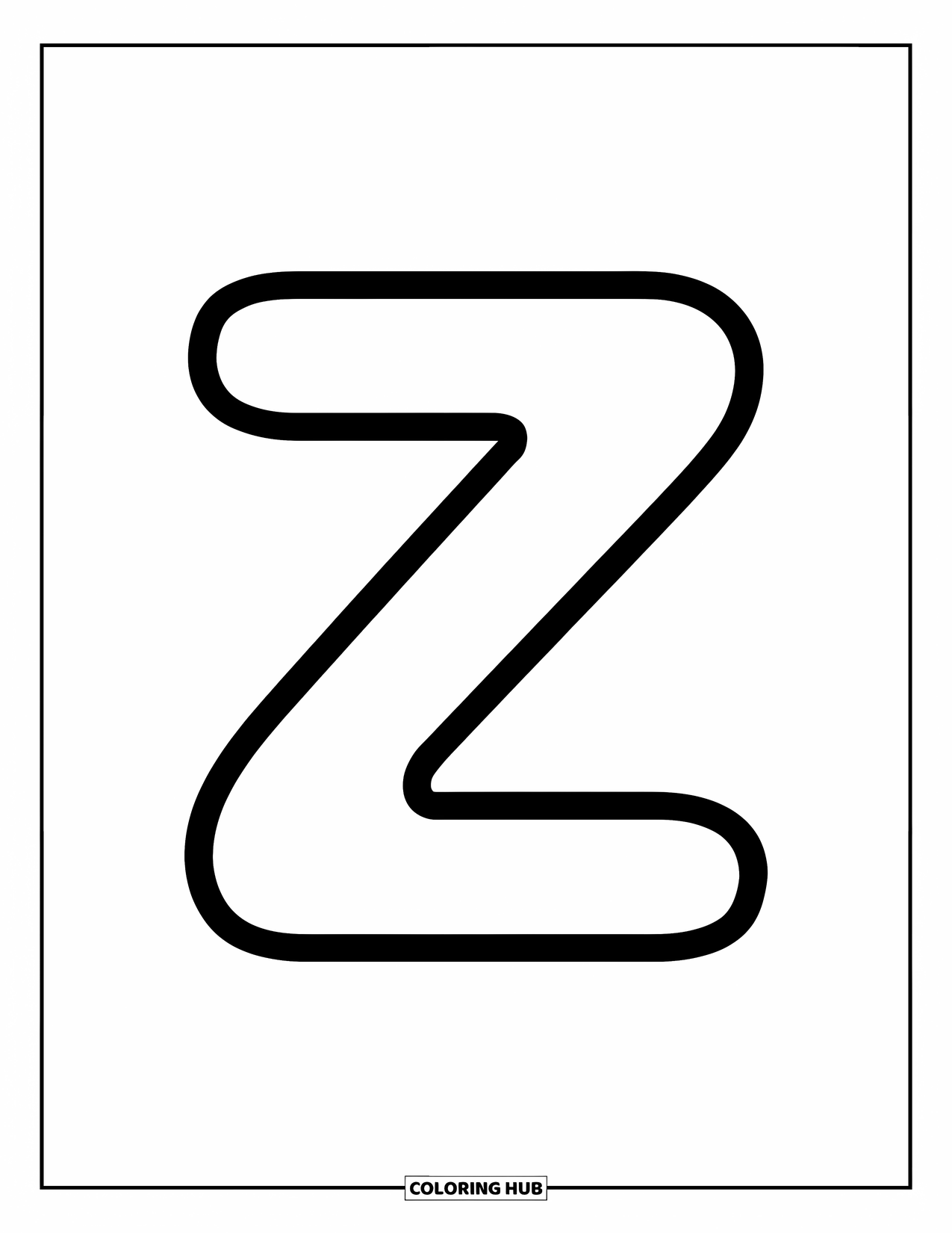 Letter Z Coloring Page for Kids: Playful little z with thick lines, great for early learners