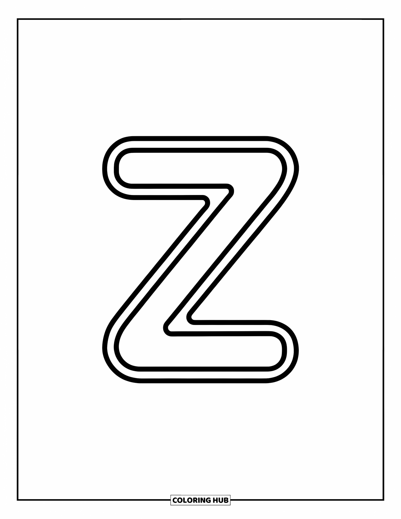 Letter Z Coloring Page for Kids: Simple lowercase z with a bold, friendly outline