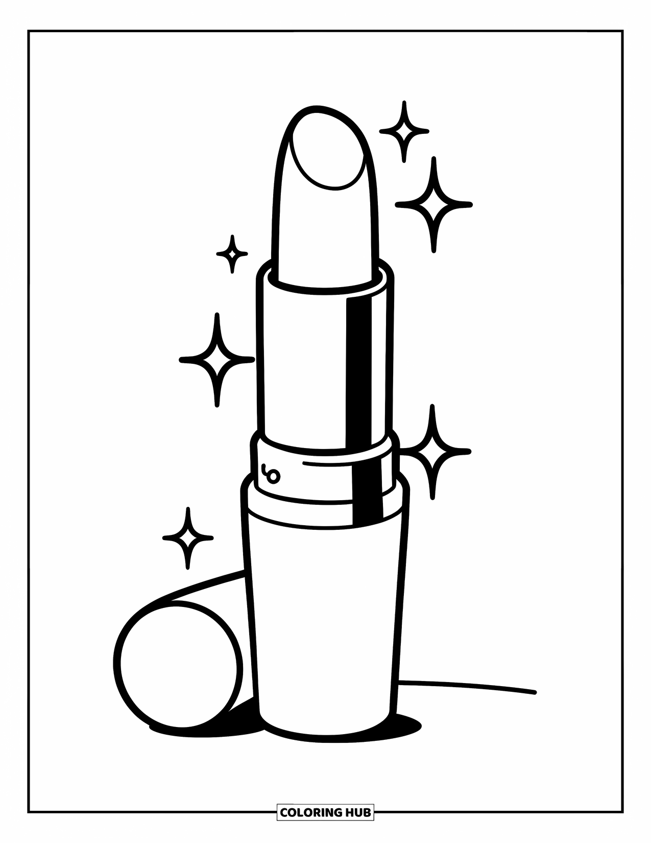 Makeup Coloring Page for Kids: Large lipstick tube with sparkles all around
