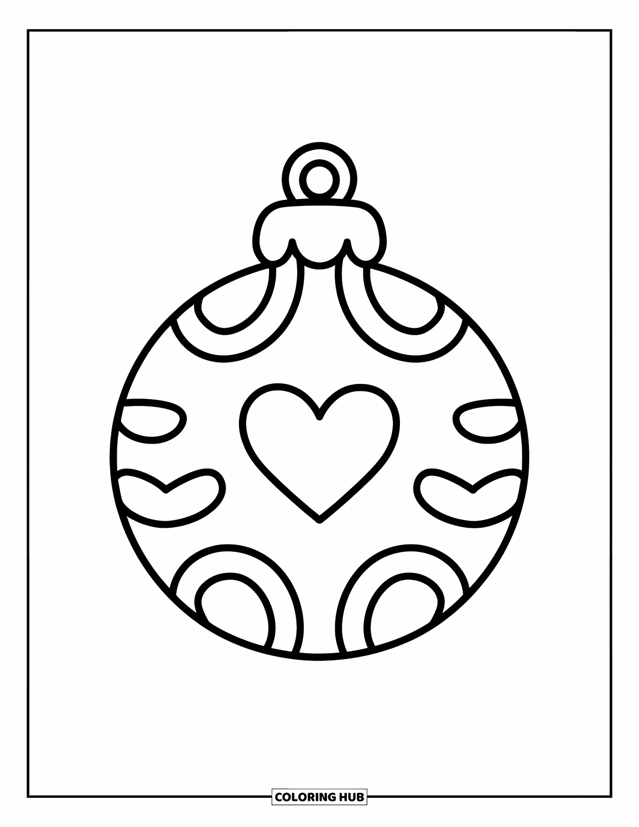 Ornament Coloring Page for Kids: Simple ornament with heart and curves, perfect for little hands to color