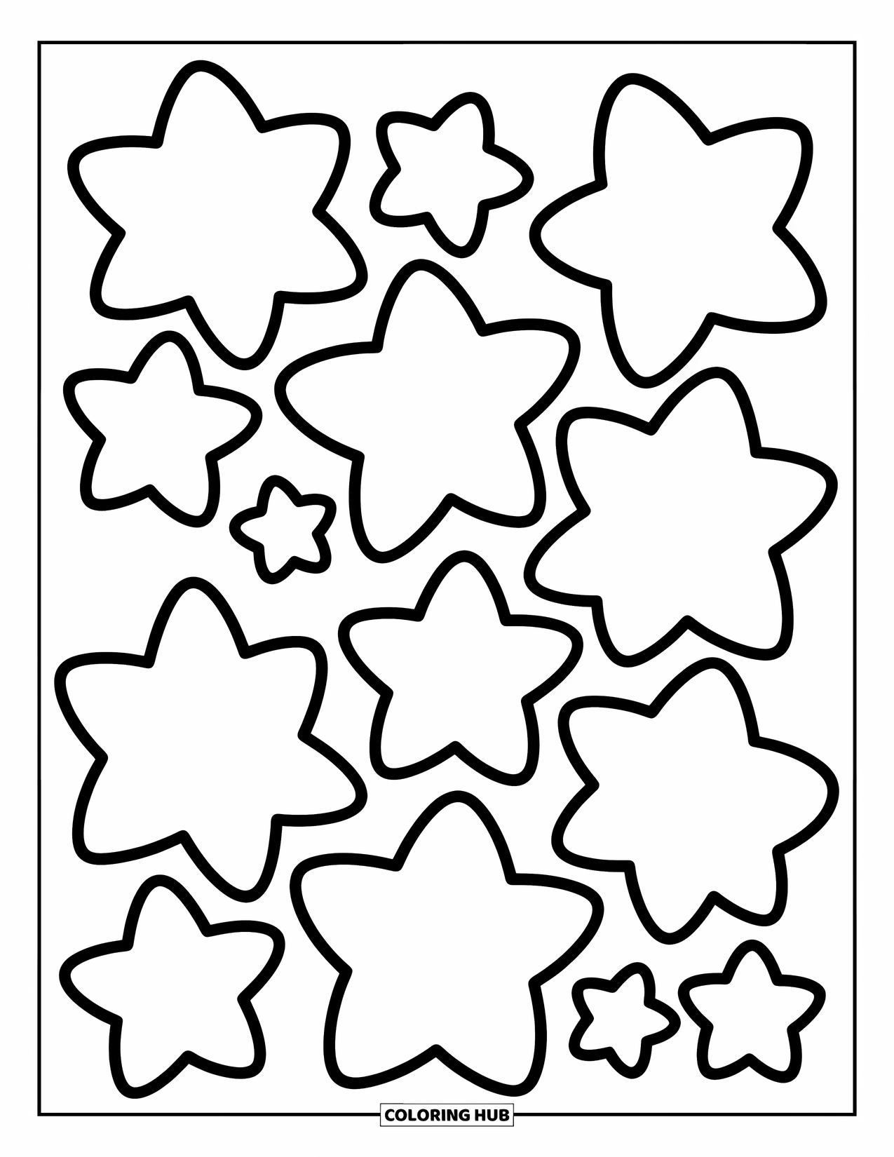 Pattern Coloring Page for Kids: Rounded stars with fun patterns create a cozy, cheerful layout