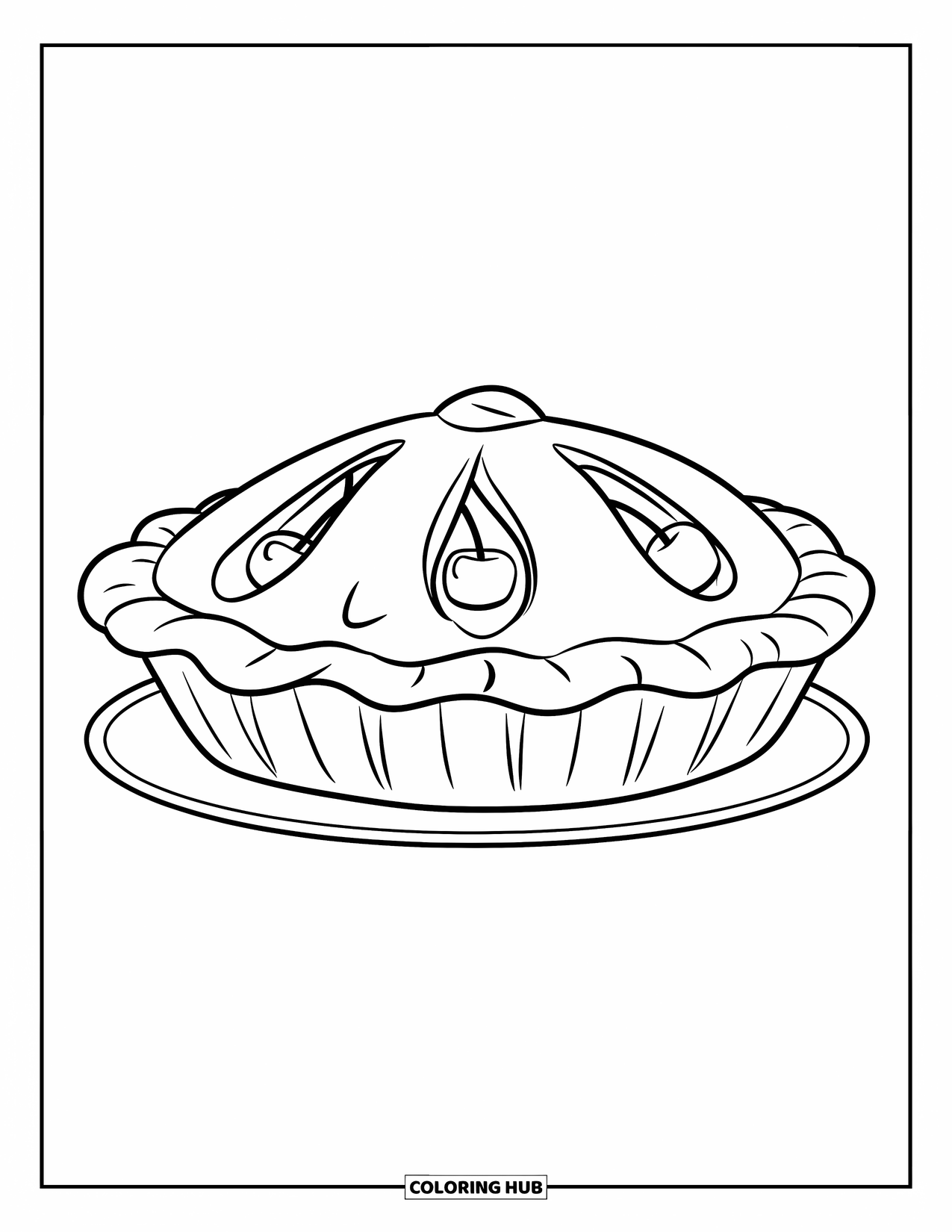 Pie Coloring Page for Kids: Chunky cherry pie with vent holes and simple white background