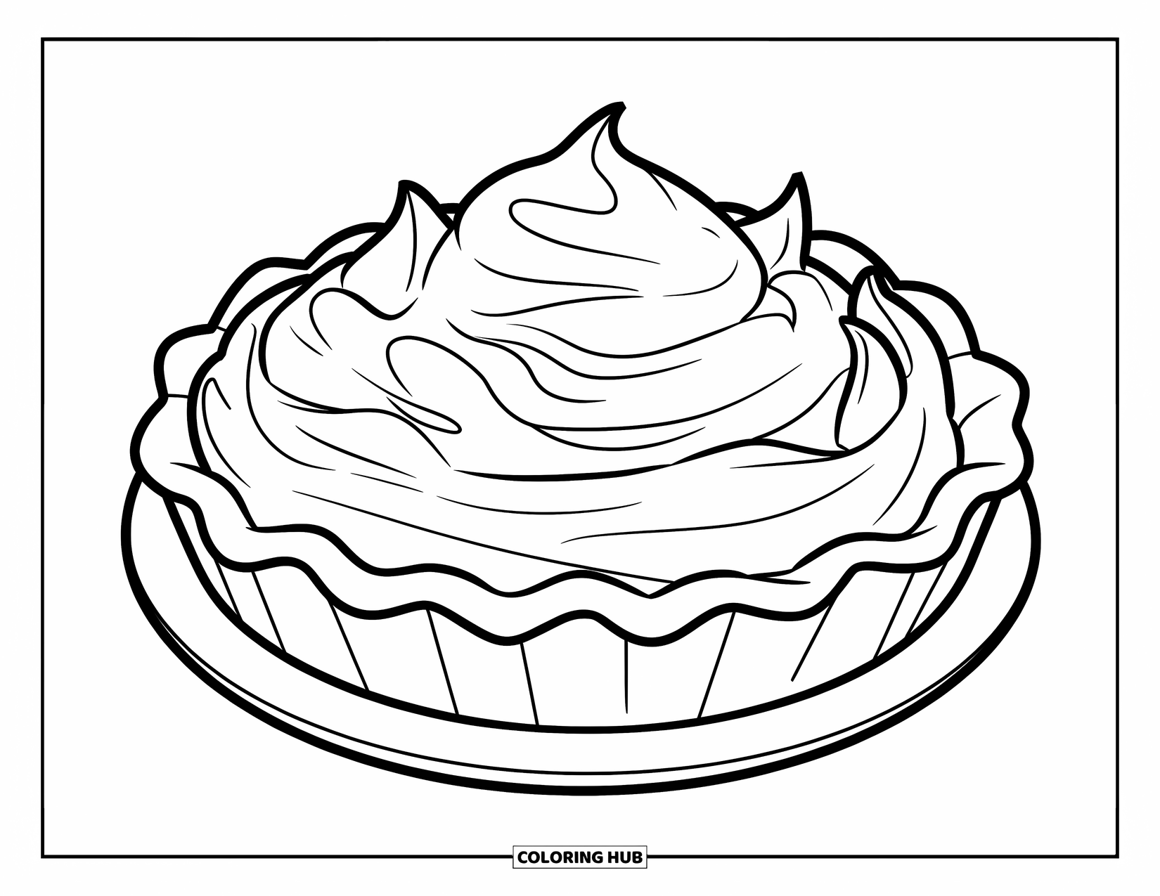 Pie Coloring Page for Kids: Lemon meringue pie with wavy crust and big meringue peaks