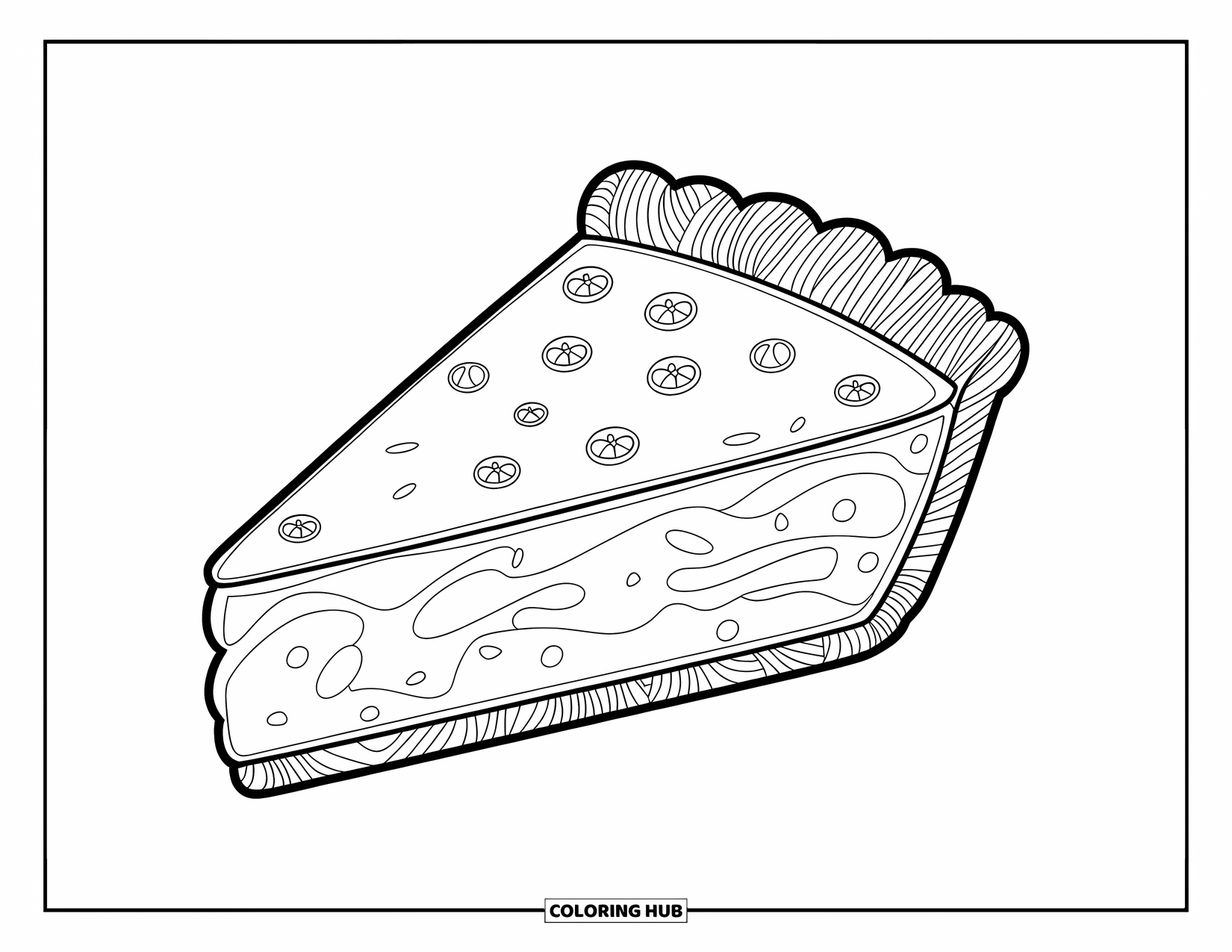 Pie Coloring Page for Kids: Modern key lime pie slice with bold outlines and no extra details