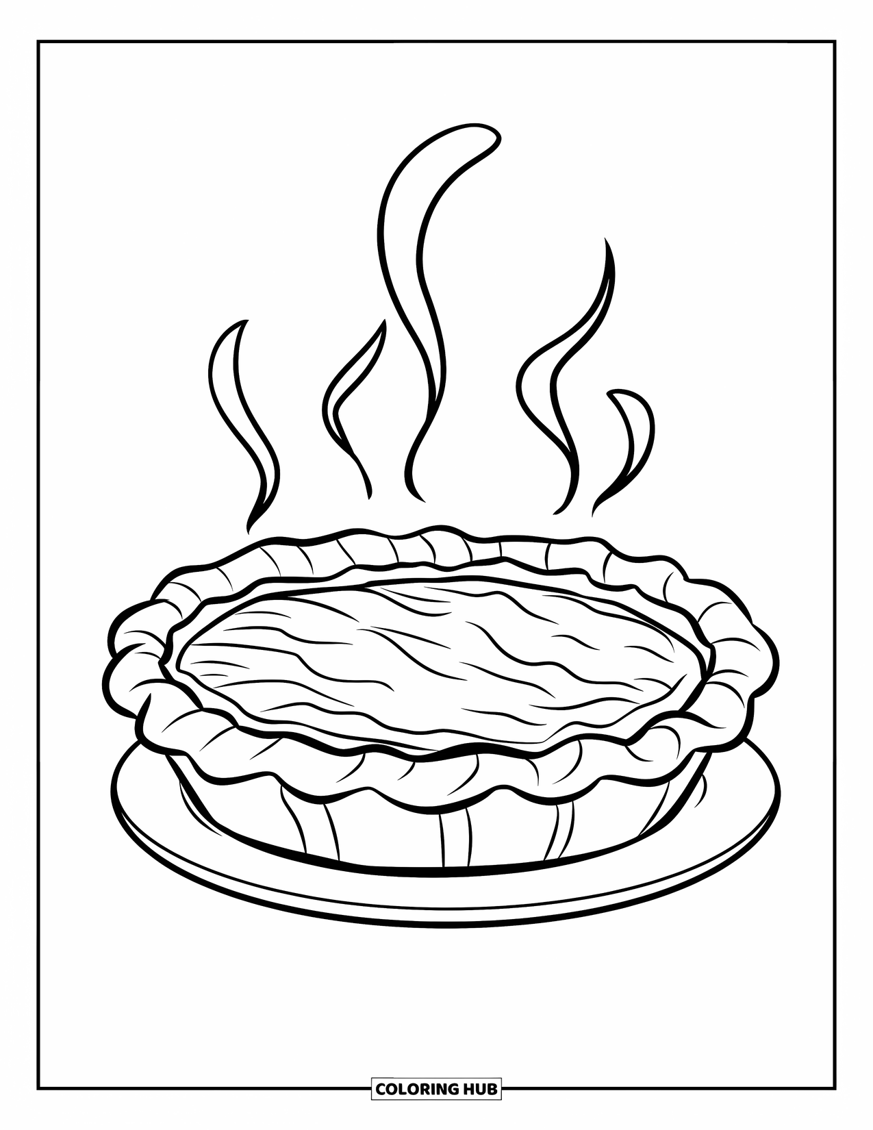 Pie Coloring Page for Kids: Sweet potato pie with steam rising from the firm custard center