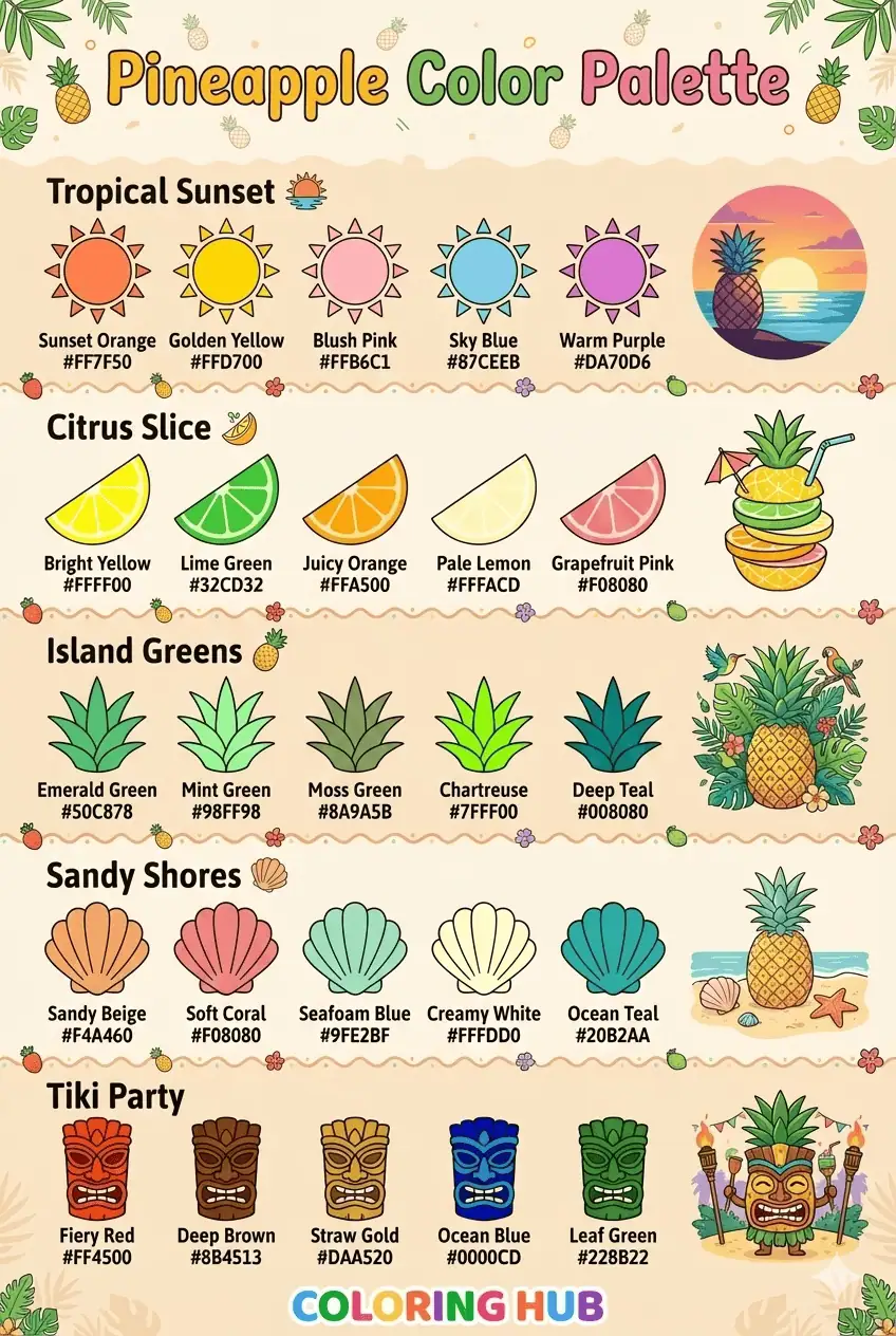 Pineapple Coloring Page Color Palettes