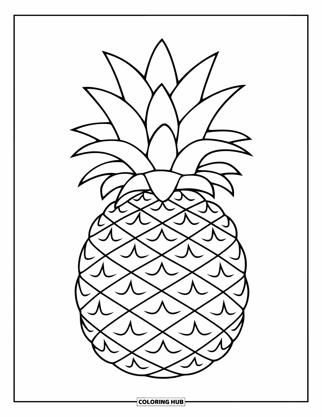 Pineapple Coloring Page for Kids: Large pineapple with zigzag details and cheerful vibe