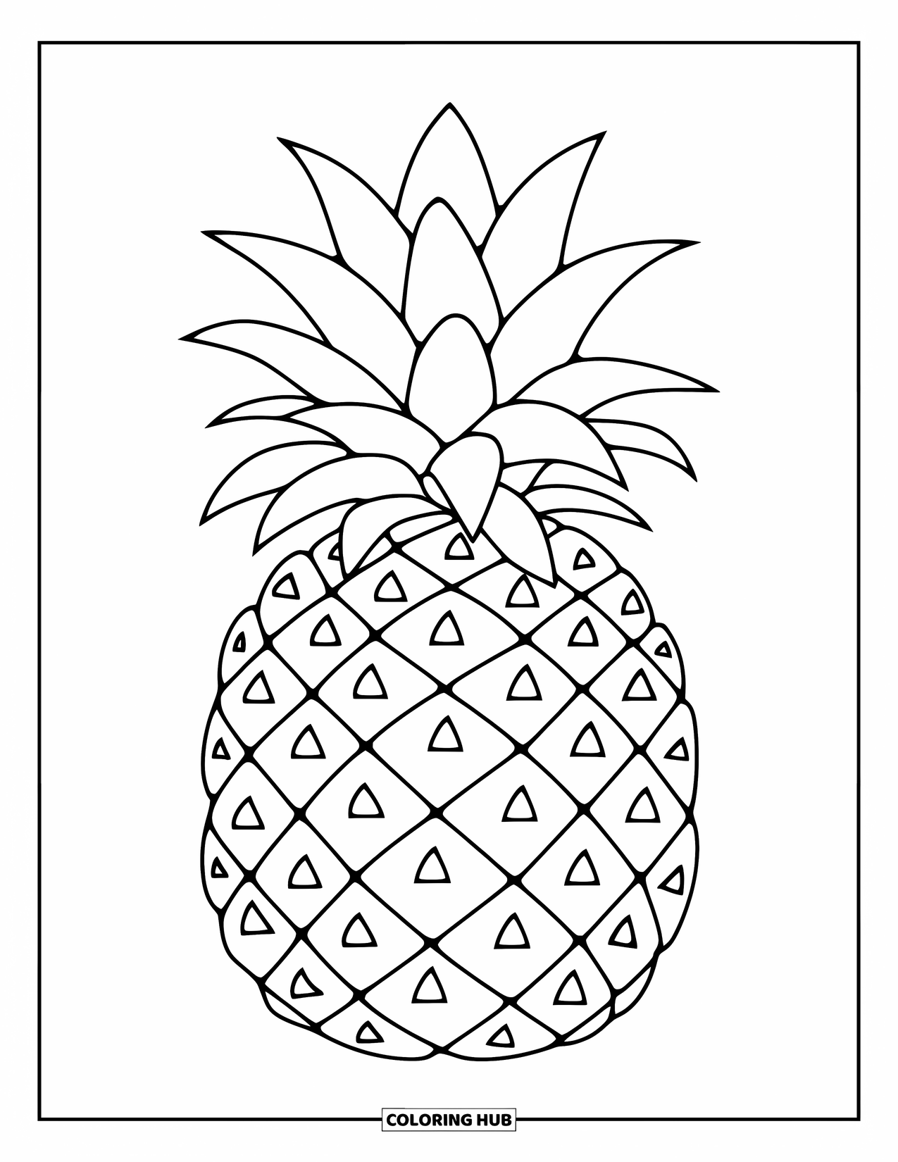 Pineapple Coloring Page for Kids: Pineapple with bold zigzag texture and leafy top