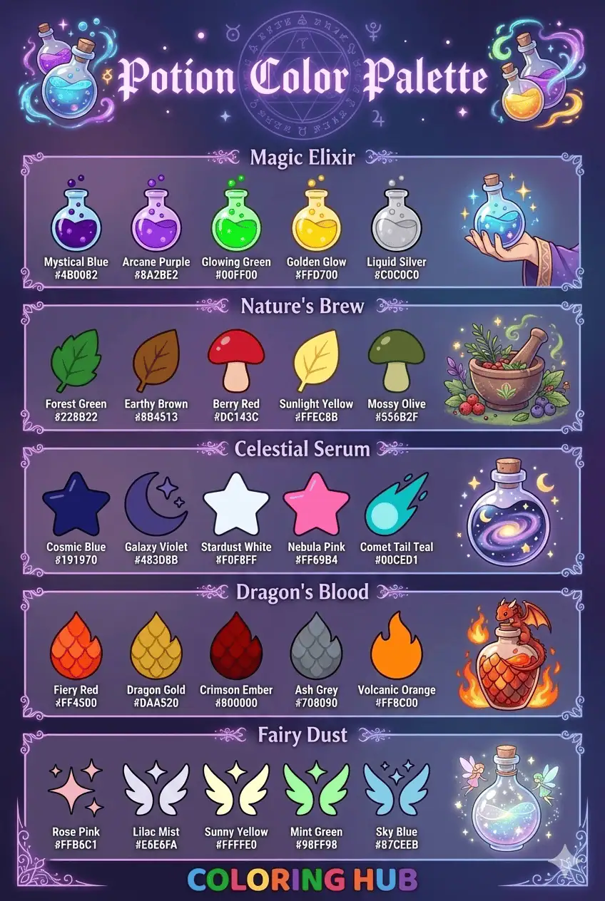 Potion Coloring Page Color Palettes
