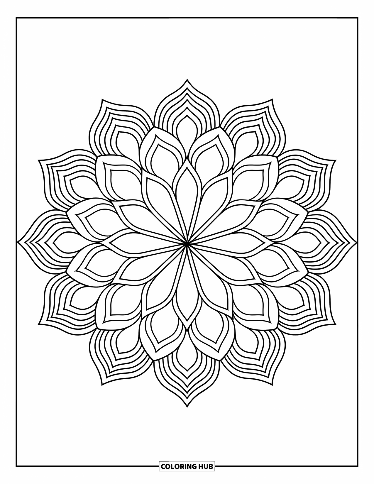 Rangoli Coloring Page for Kids: Expressive floral rangoli with dynamic paisley and petal designs