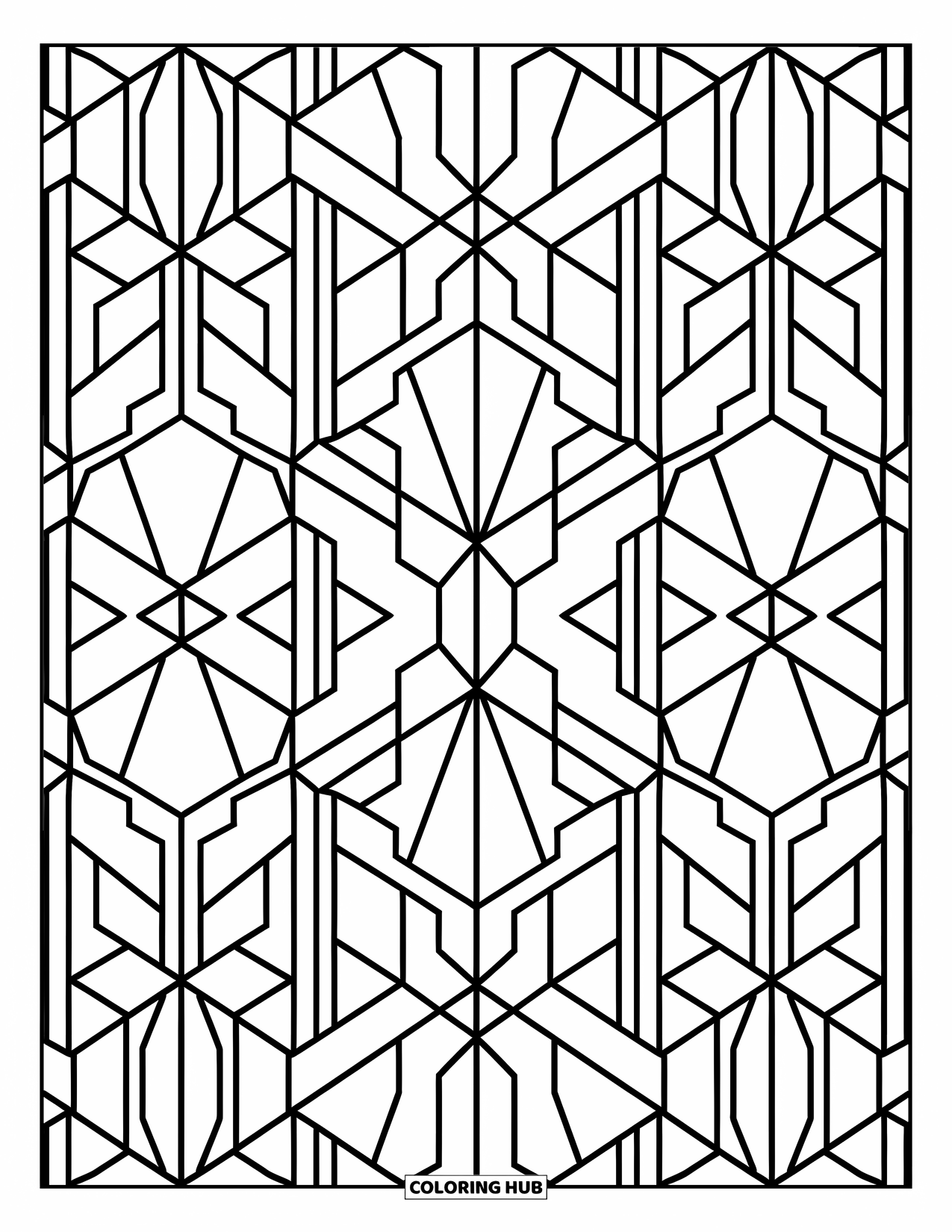 Science Coloring Page for Adults: Delicate geometric pattern inspired by crystals, full of calm and quiet rhythm