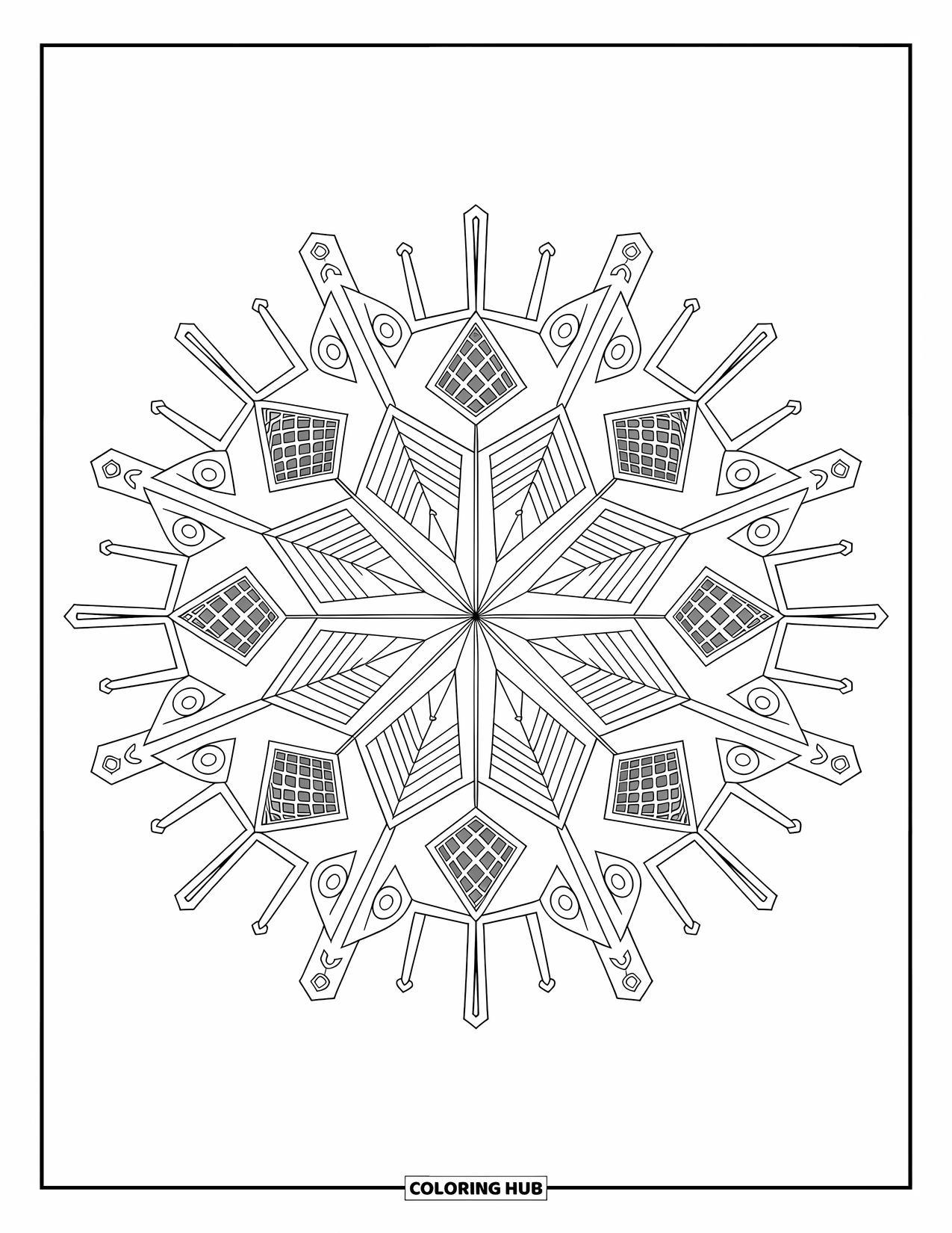 Science Coloring Page for Adults: Solar panels and energy icons form a peaceful mandala full of symmetry and flow