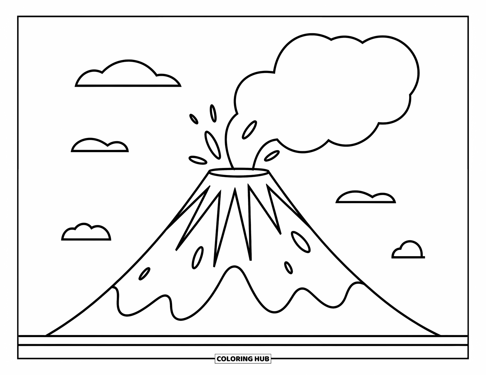 Science Coloring Page for Kids: Volcano and cloud team up in a fun, whimsical mountain scene