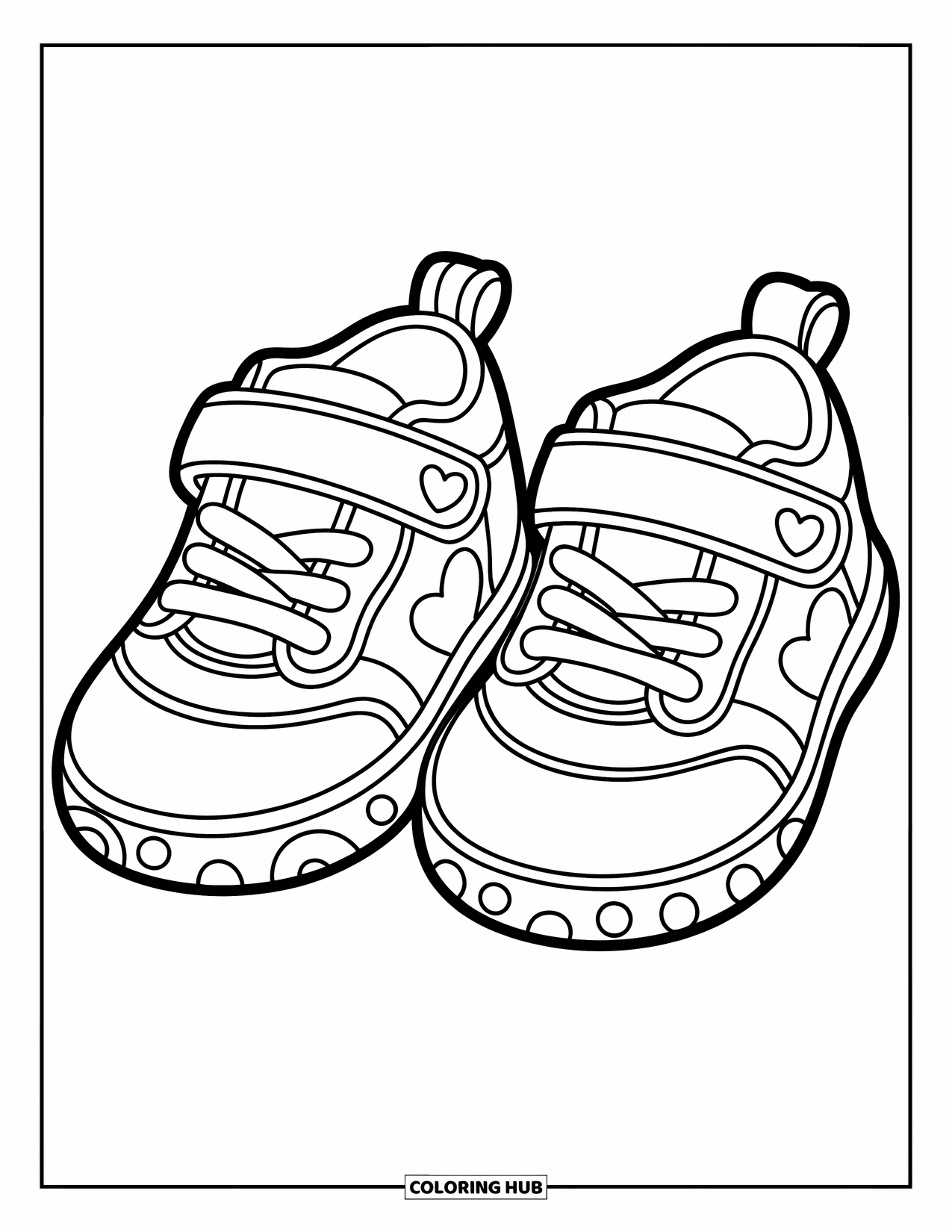 Sneaker Coloring Page for Kids: A pair of sneakers with heart-shaped straps and dotted soles