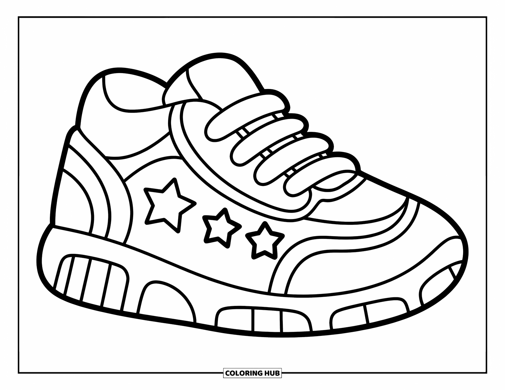 Sneaker Coloring Page for Kids: Star-decorated sneaker with chunky straps and block tread