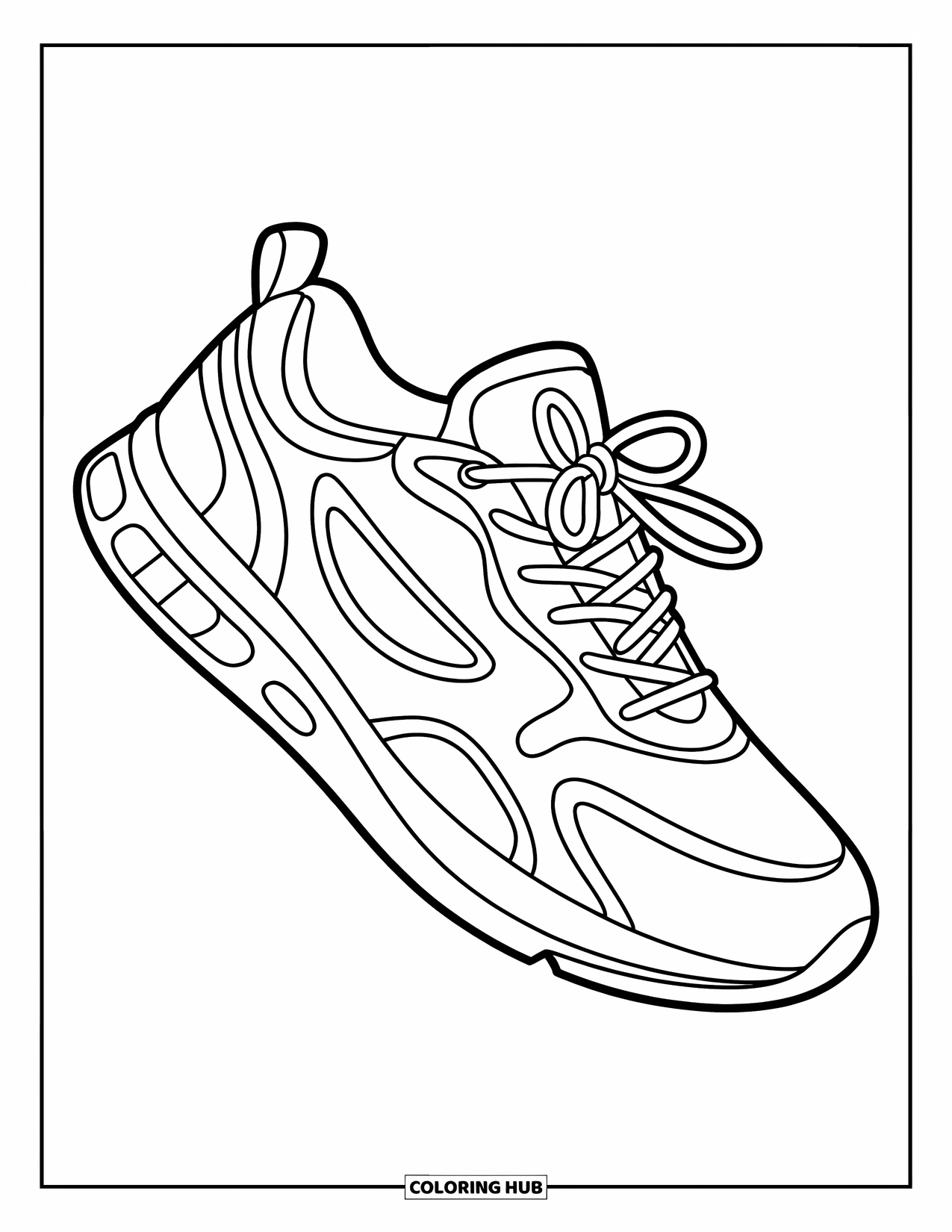 Sneaker Coloring Page for Kids: This sneaker's mesh sides and tread pop as it leaps forward with flair