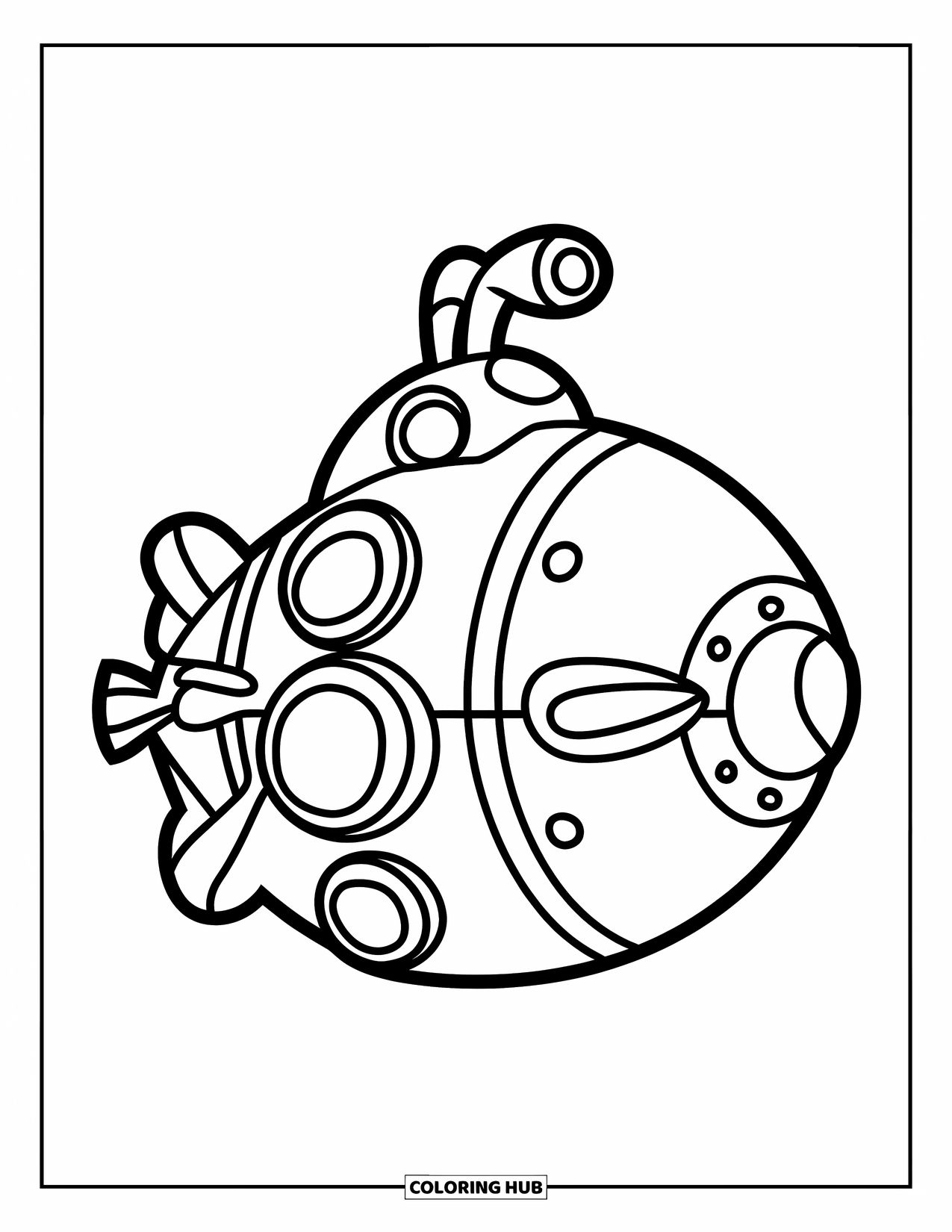 Submarine Coloring Page for Kids: A playful little submarine with large portholes gives off happy vibes