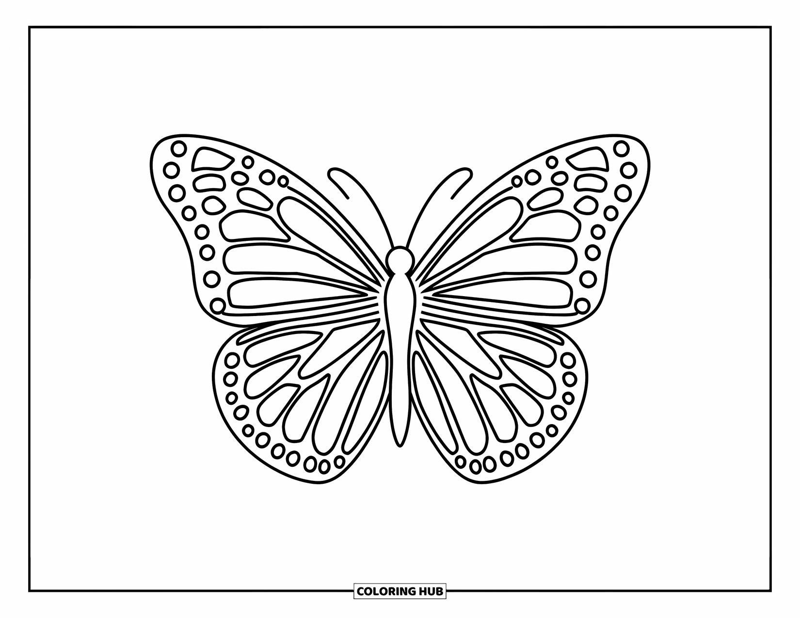 Tattoo Coloring Page for Kids: A butterfly with patterned wings flying happily