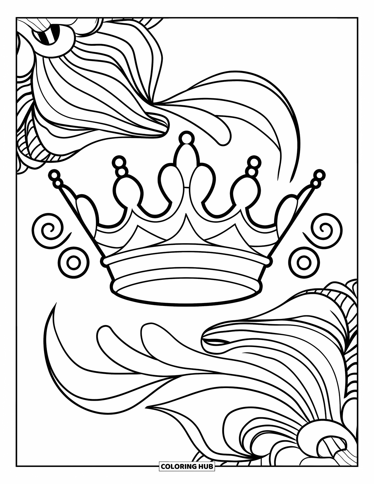Tattoo Coloring Page for Kids: A royal crown with swirls and ornate patterns