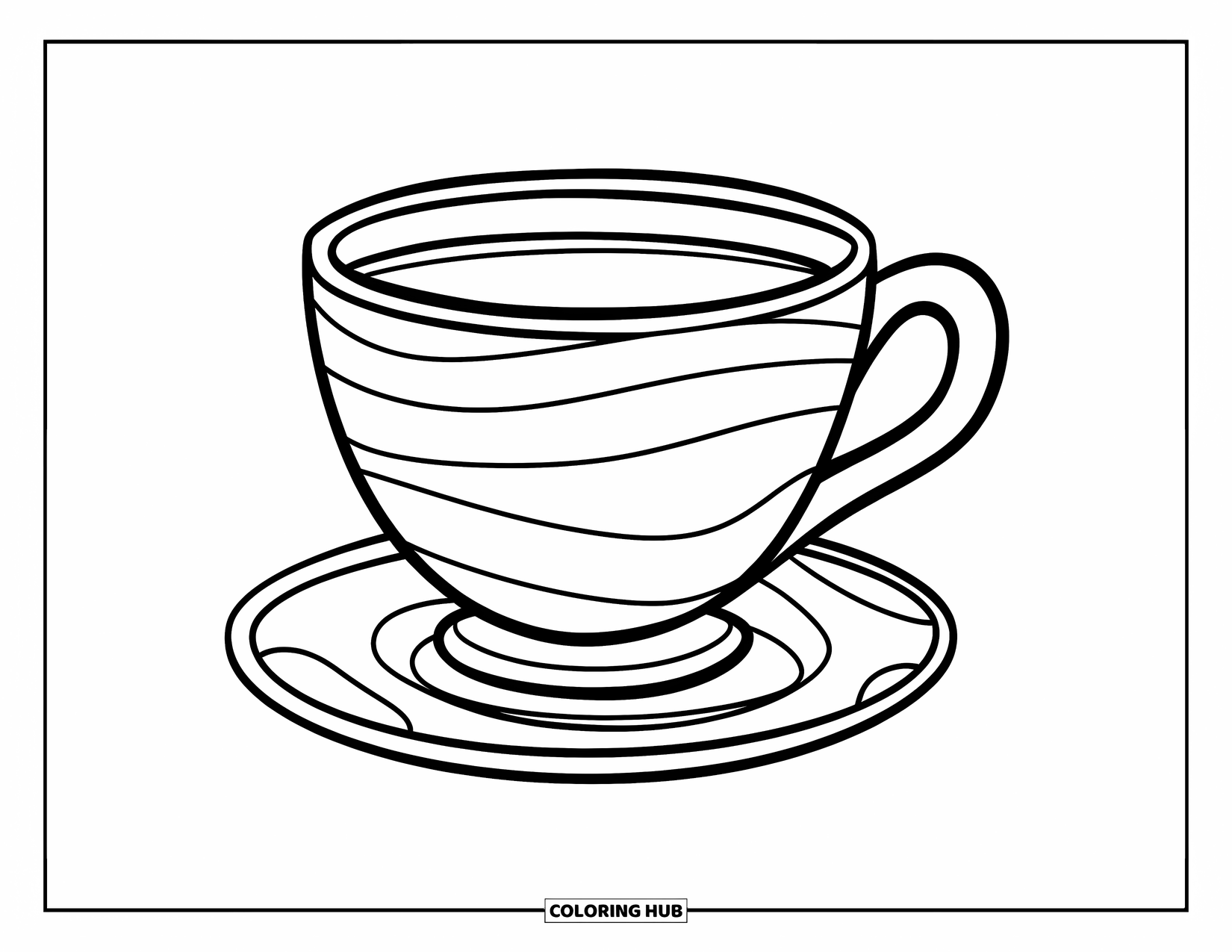 Teacup Coloring Page for Kids: Cheerful plump teacup with wavy lines for preschoolers