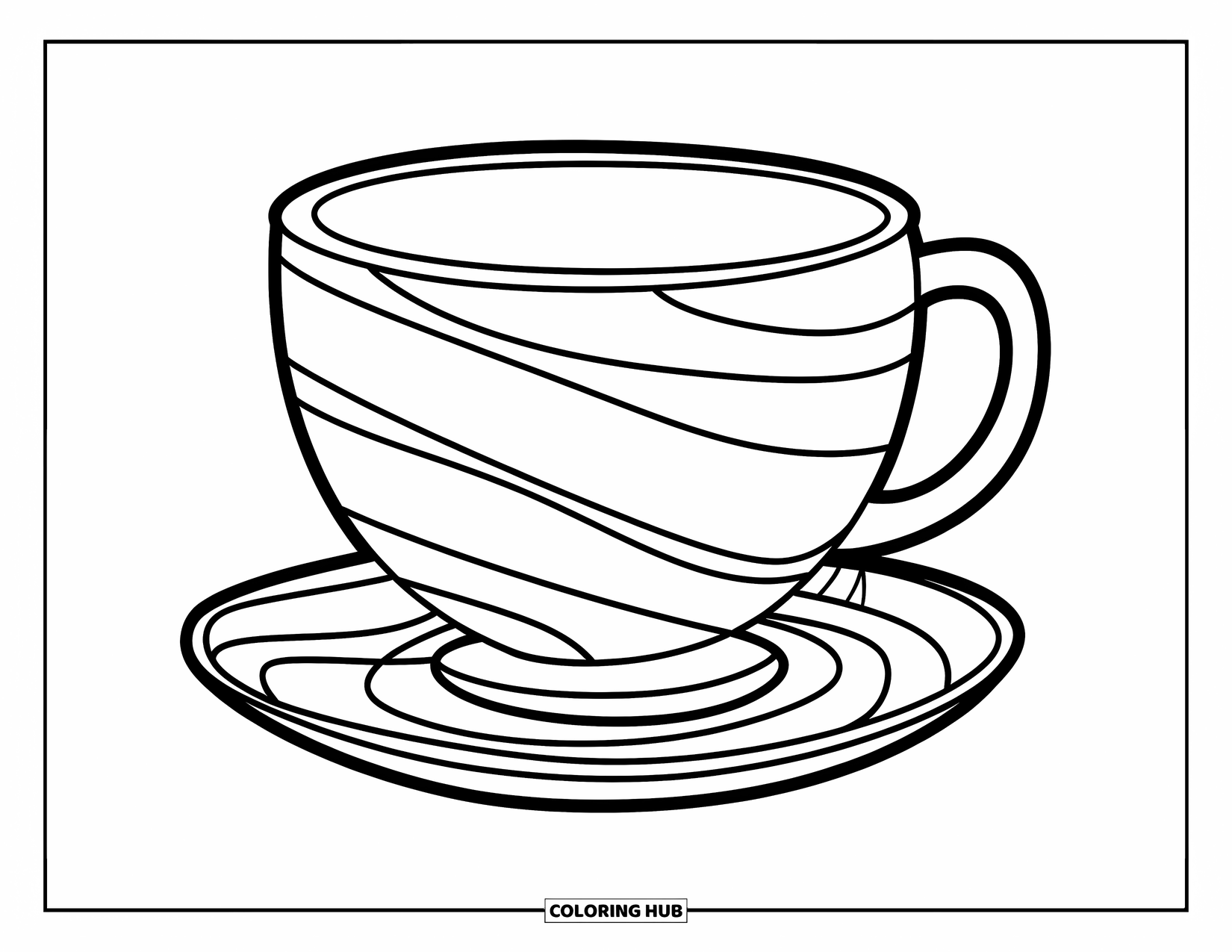 Teacup Coloring Page for Kids: Simple wavy-lined teacup with playful preschooler design