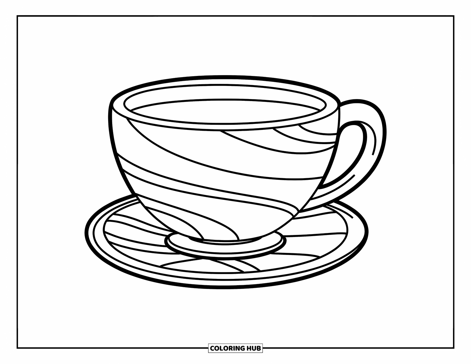 Teacup Coloring Page for Kids: Wavy-lined plump teacup with a playful style