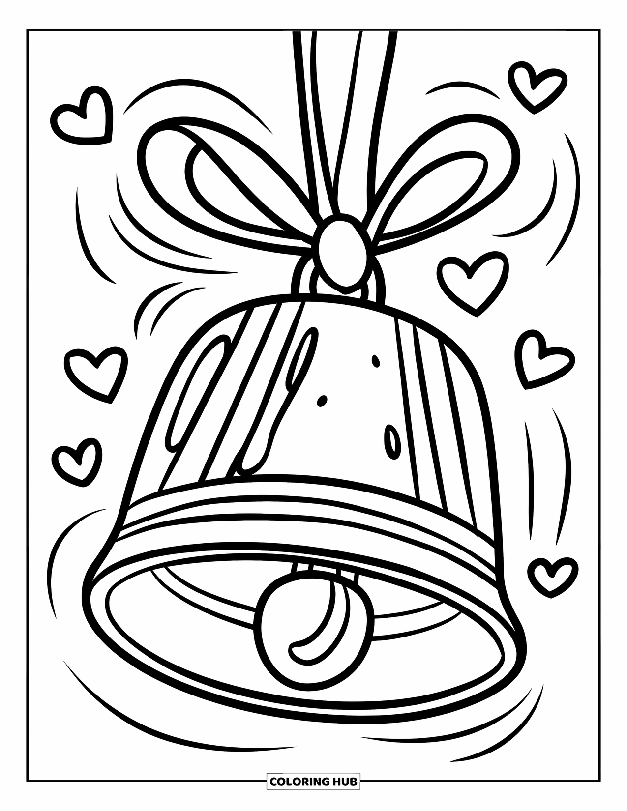 Bell Coloring Page for Kids: Cowbell with hearts and a playful, cheerful design