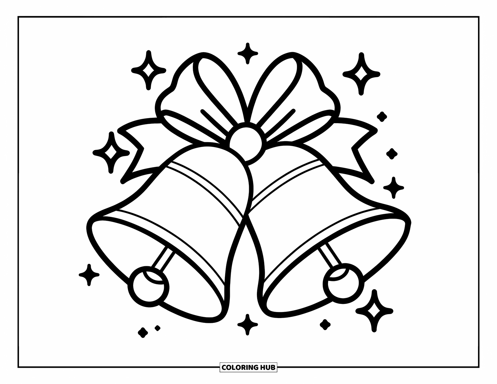 Bell Coloring Page for Kids: Two bells tied with a big ribbon, sparkling with festive cheer
