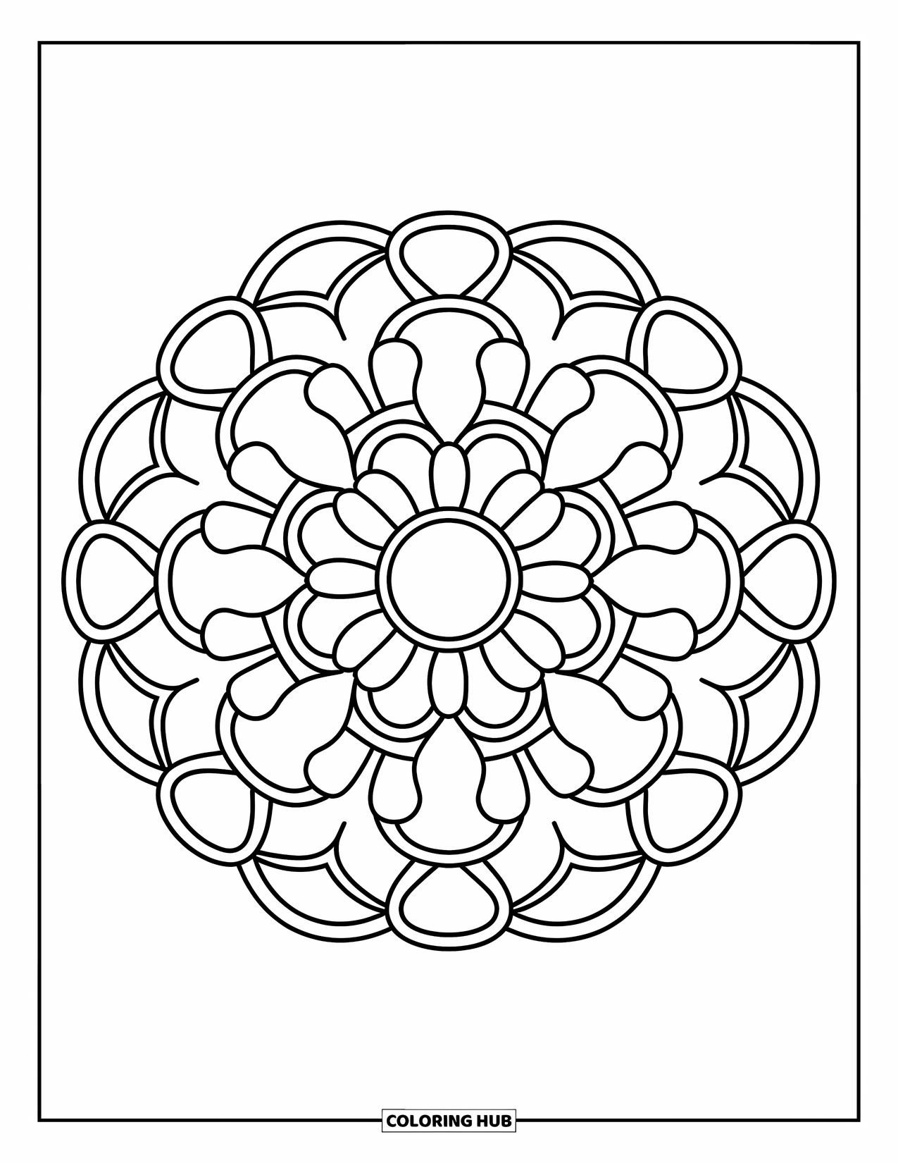Bohemian Mandala Coloring Page for Kids: A bold mandala with playful shapes and easy sections