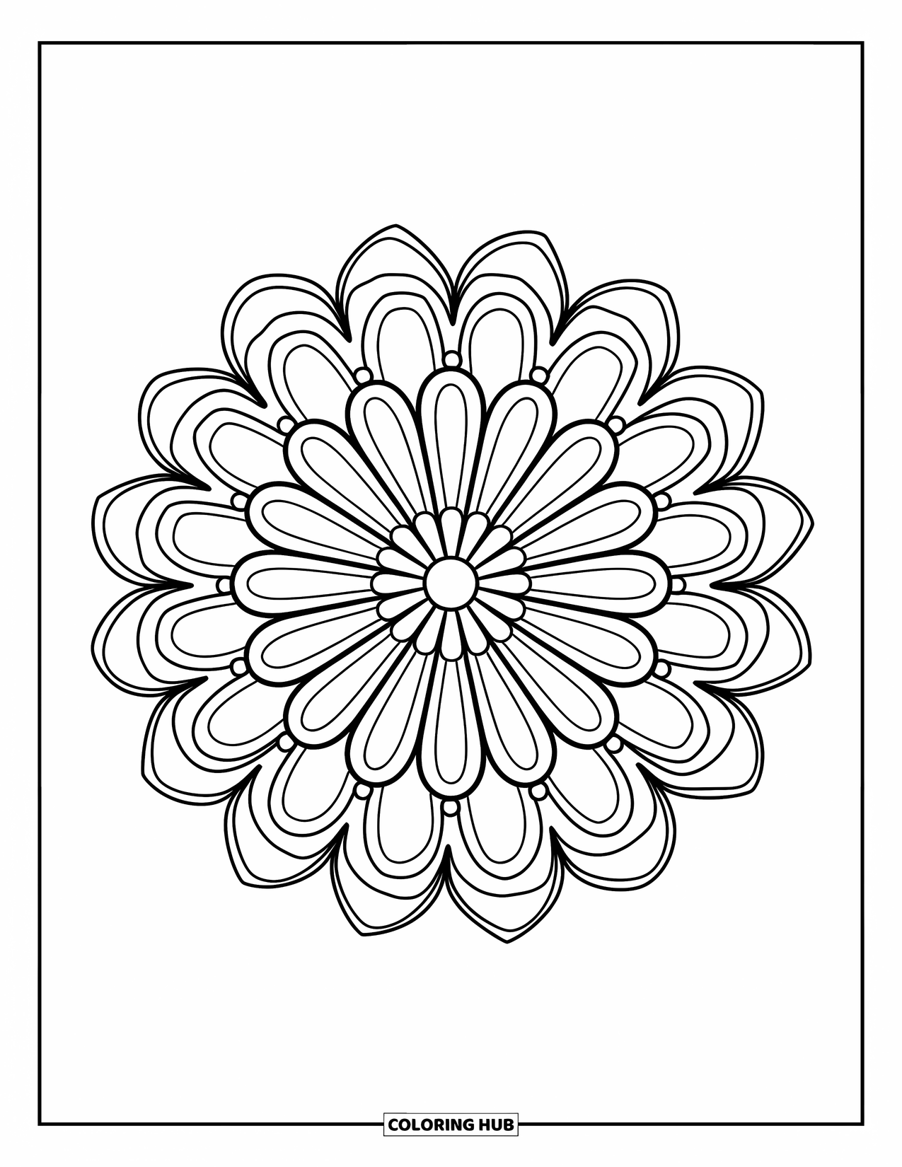 Bohemian Mandala Coloring Page for Kids: A cheerful mandala with chunky petals and simple shapes