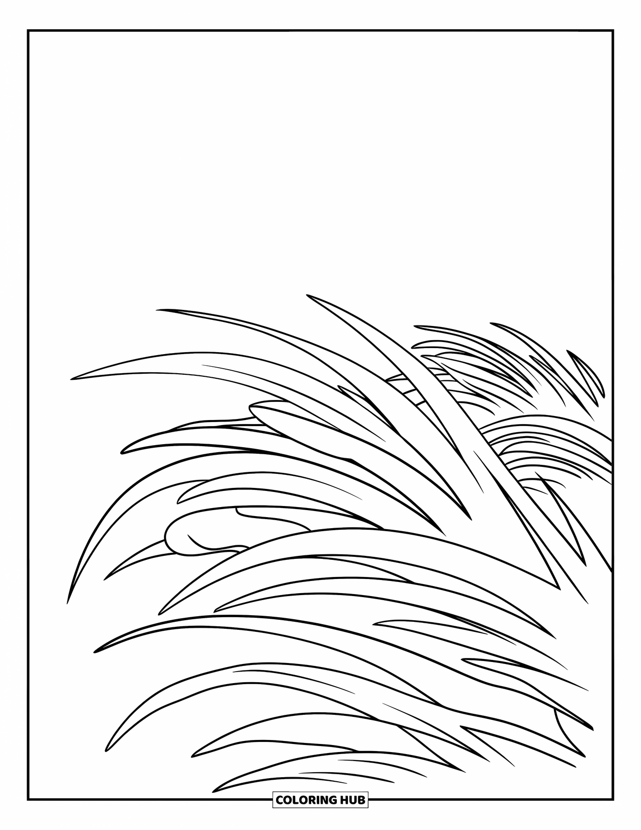 Grass Coloring Page for Kids: Cartoon-style grass bends in fun, even rows