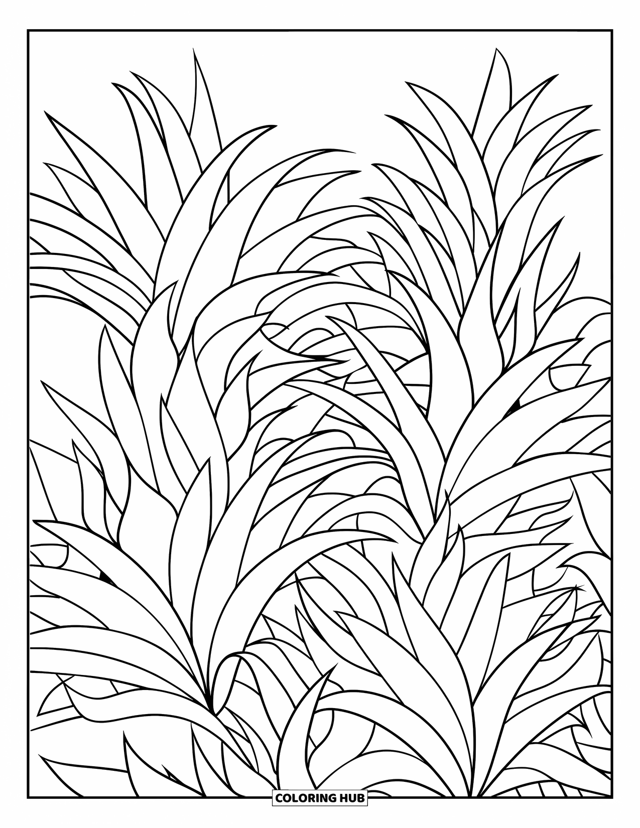 Grass Coloring Page for Kids: Elegant grass clumps fan out in smooth curves