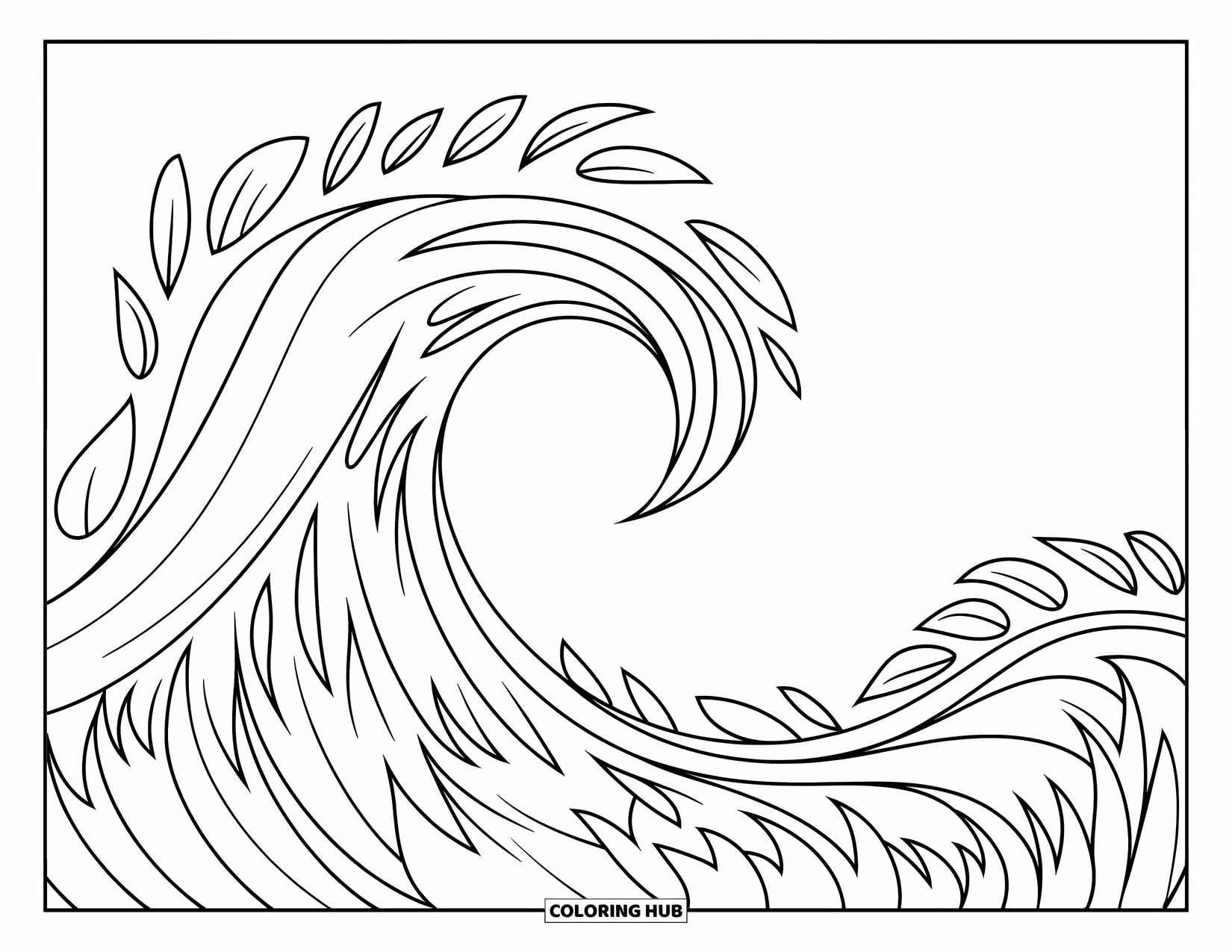 Grass Coloring Page for Kids: Sharp-tipped grass blades flow smoothly in a wave shape