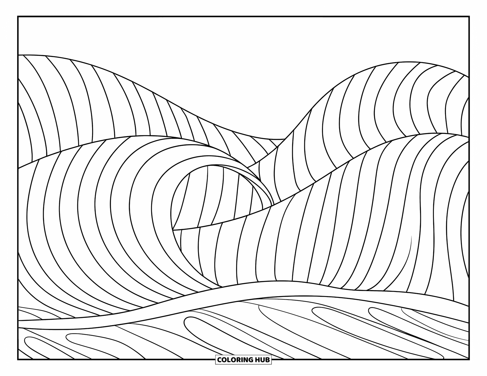 Grass Coloring Page for Kids: Wave-like grass lines form a playful, flowing pattern