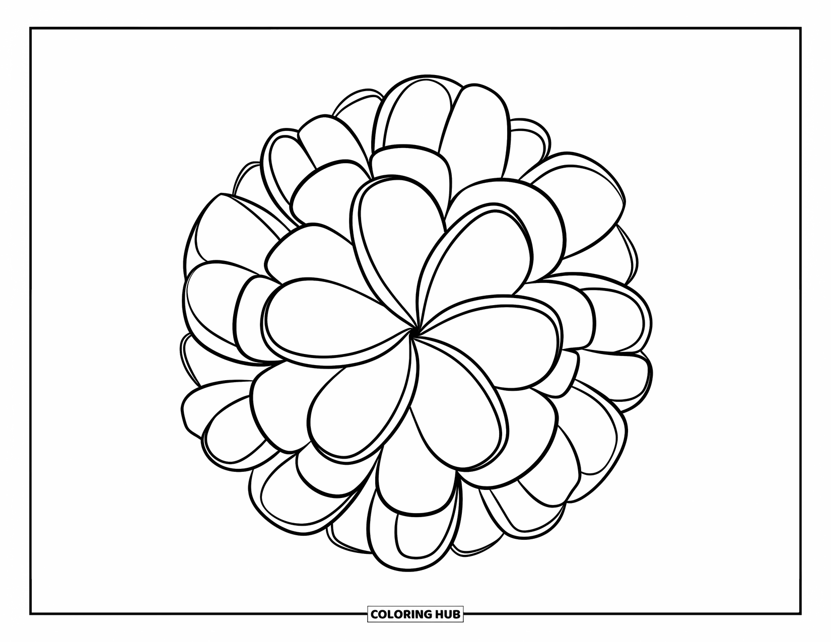 Hawaiian Flower Coloring Page for Kids: Plumeria mandala with three floral layers radiating from the center
