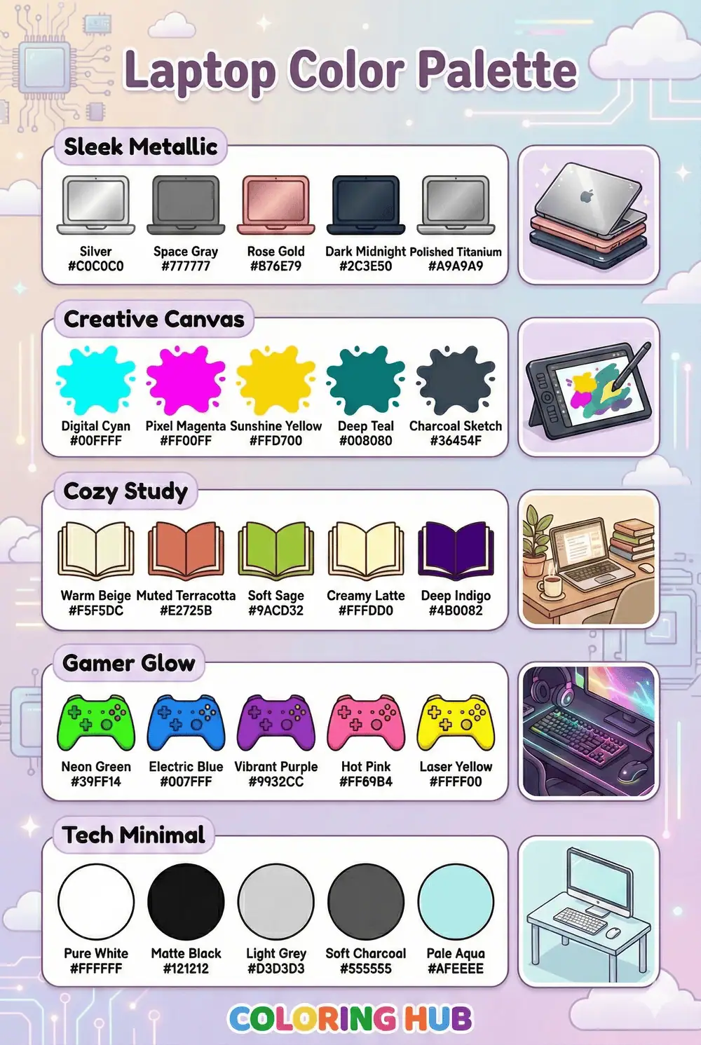 Laptop Coloring Page Color Palettes