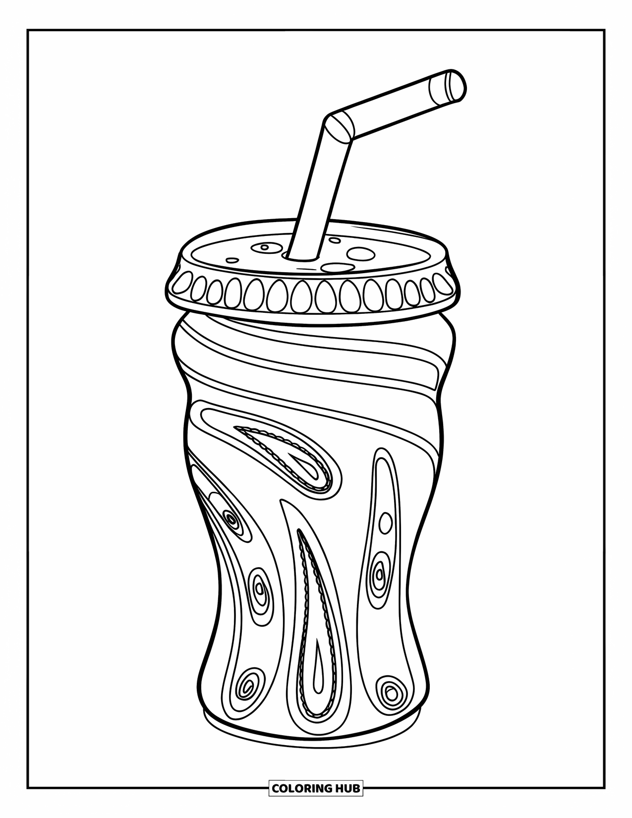 Soda Coloring Page for Adults: Paisley bubble soda cup on a plain background