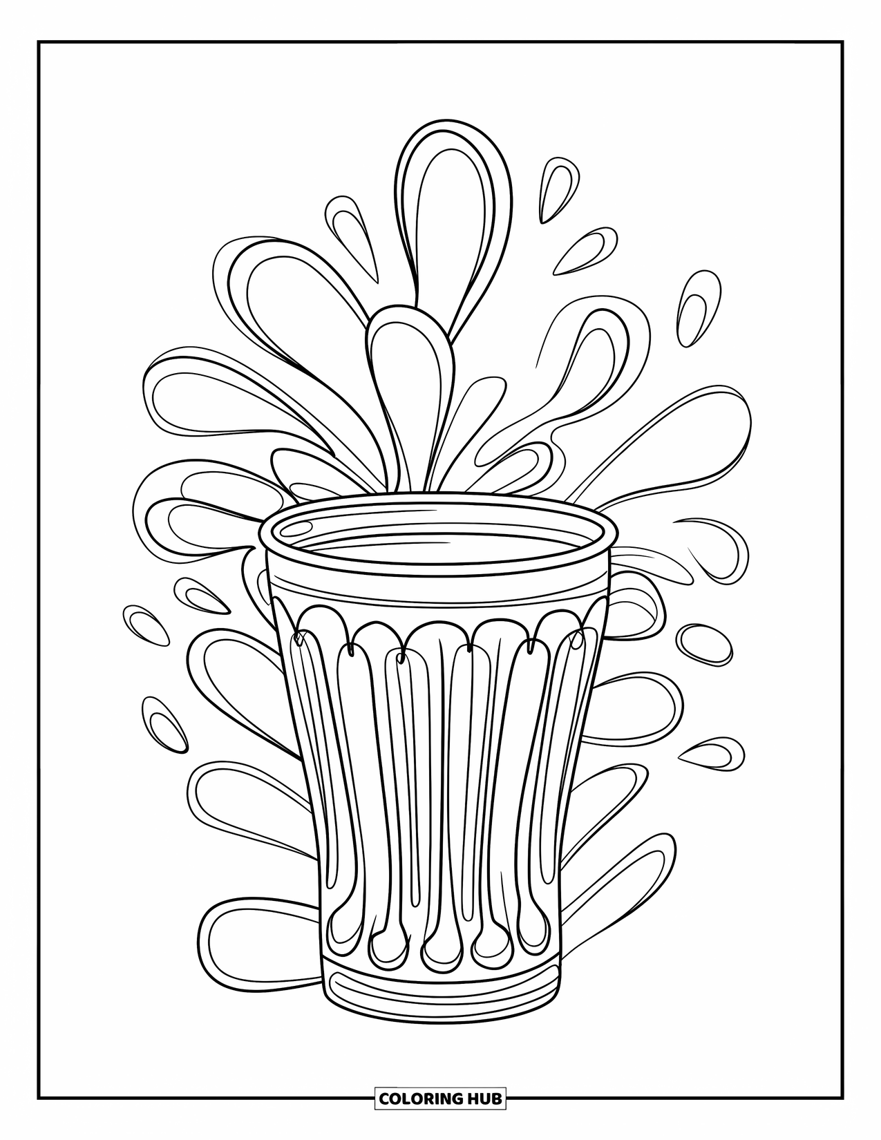 Soda Coloring Page for Adults: Soda cup filled with swirls and paisley-style bubbles