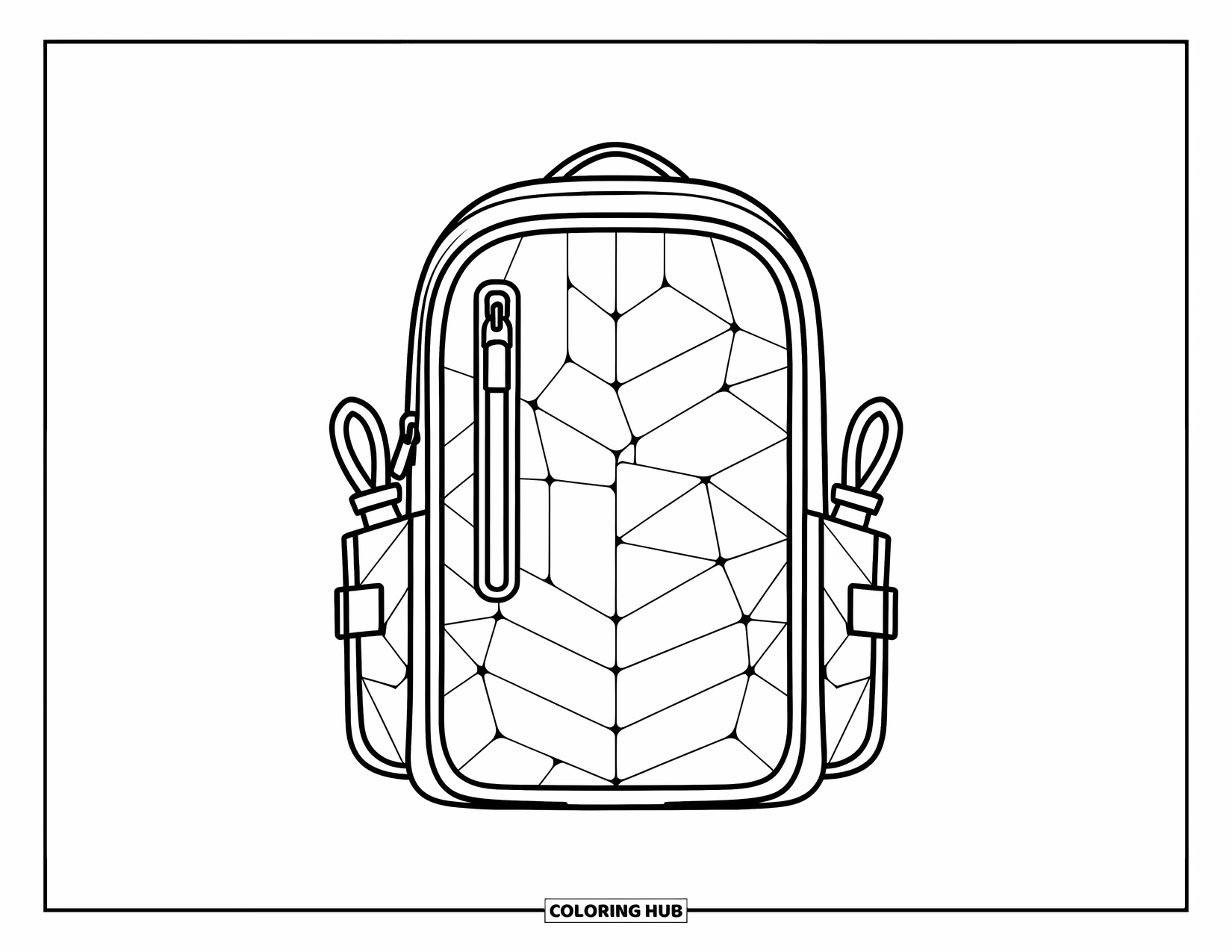 Backpack Coloring Page for Kids: Modern backpack with angular details and crisp outlines for coloring
