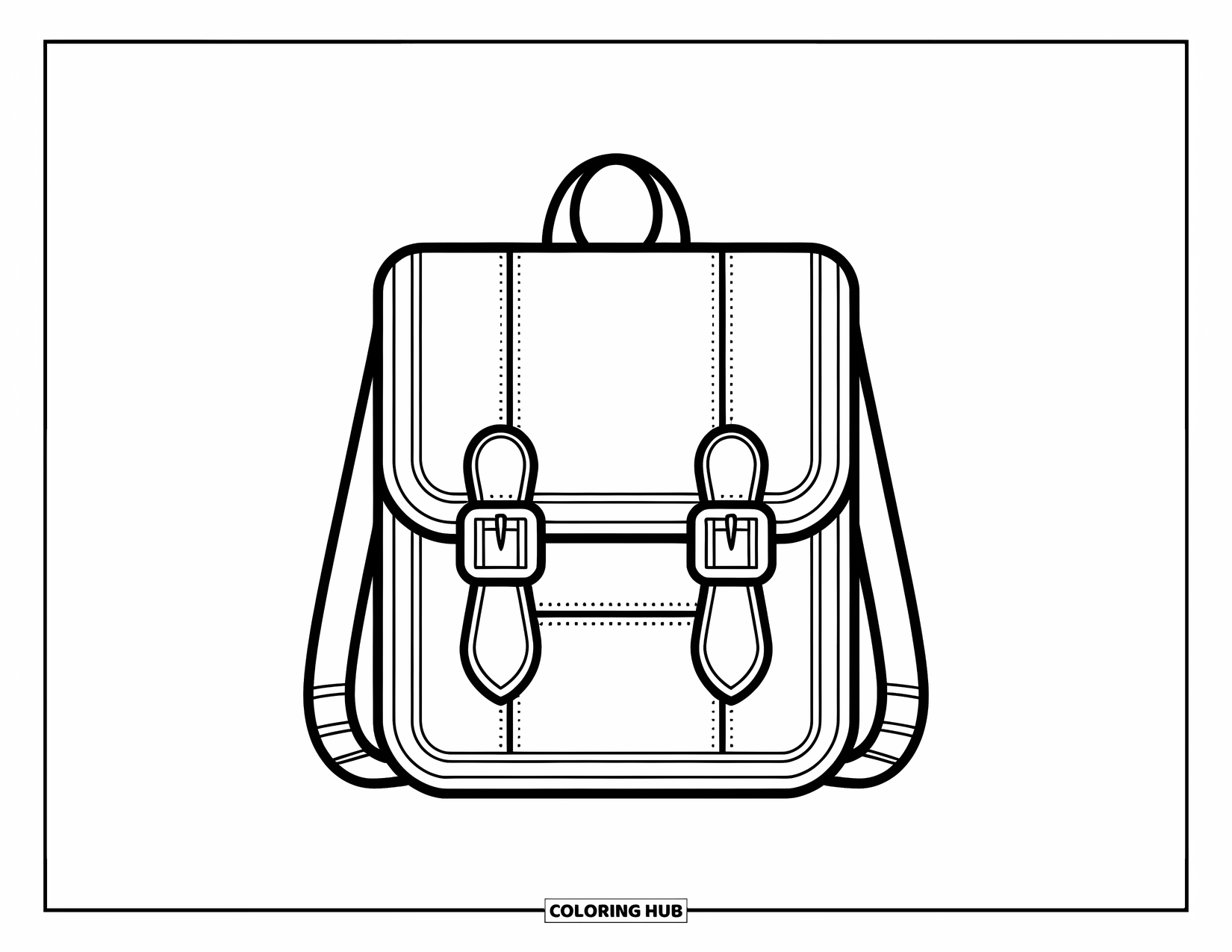 Backpack Coloring Page for Kids: Simple backpack with flap and buckles on a plain background