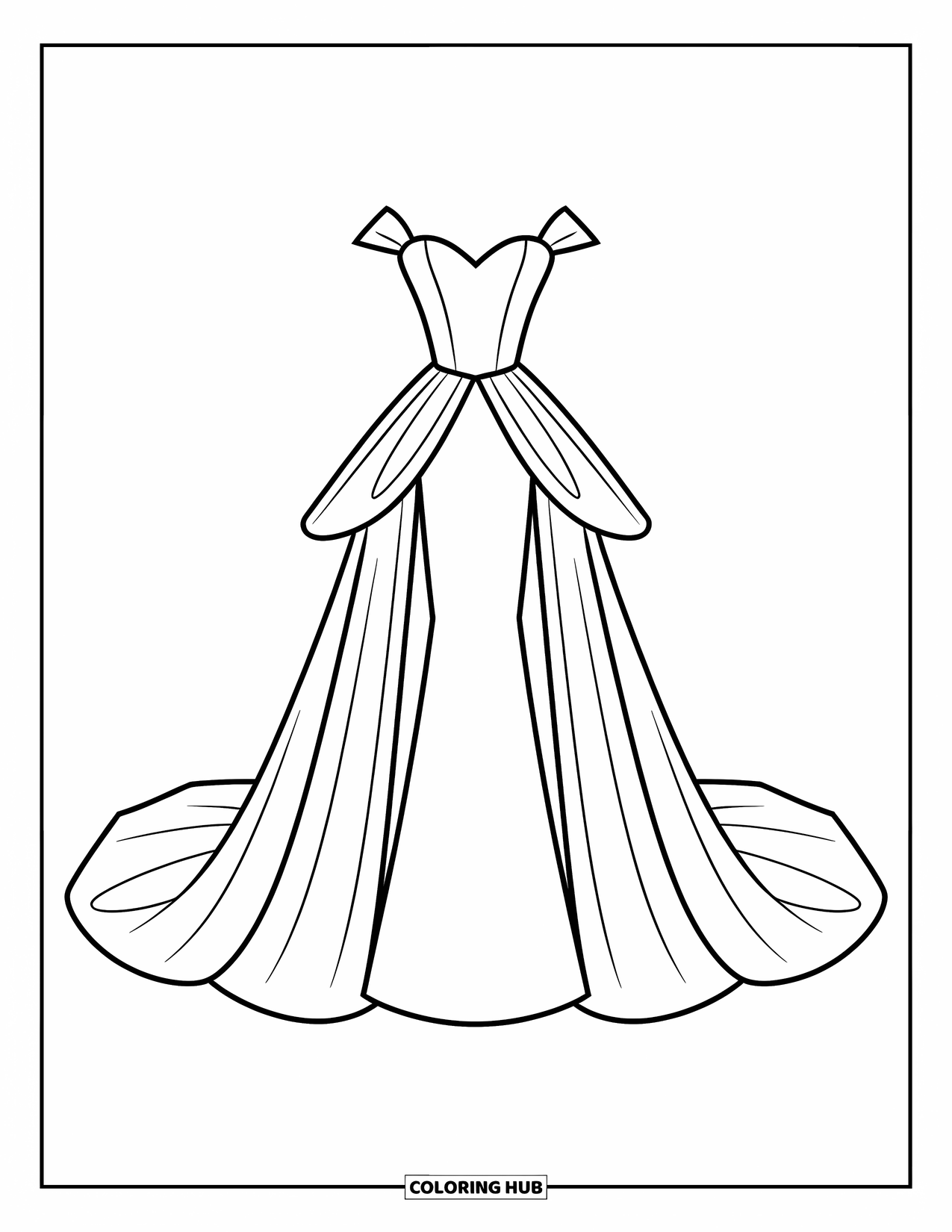Ball Gown Dress Coloring Page for Kids: Elegant peplum gown with full skirt and sweetheart neckline