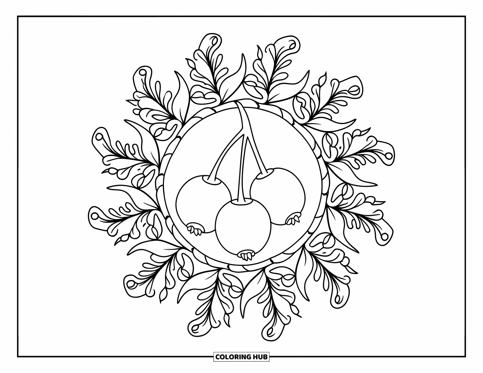 Berry Coloring Page for Adults: Detailed berry mandala with a gooseberry in the center