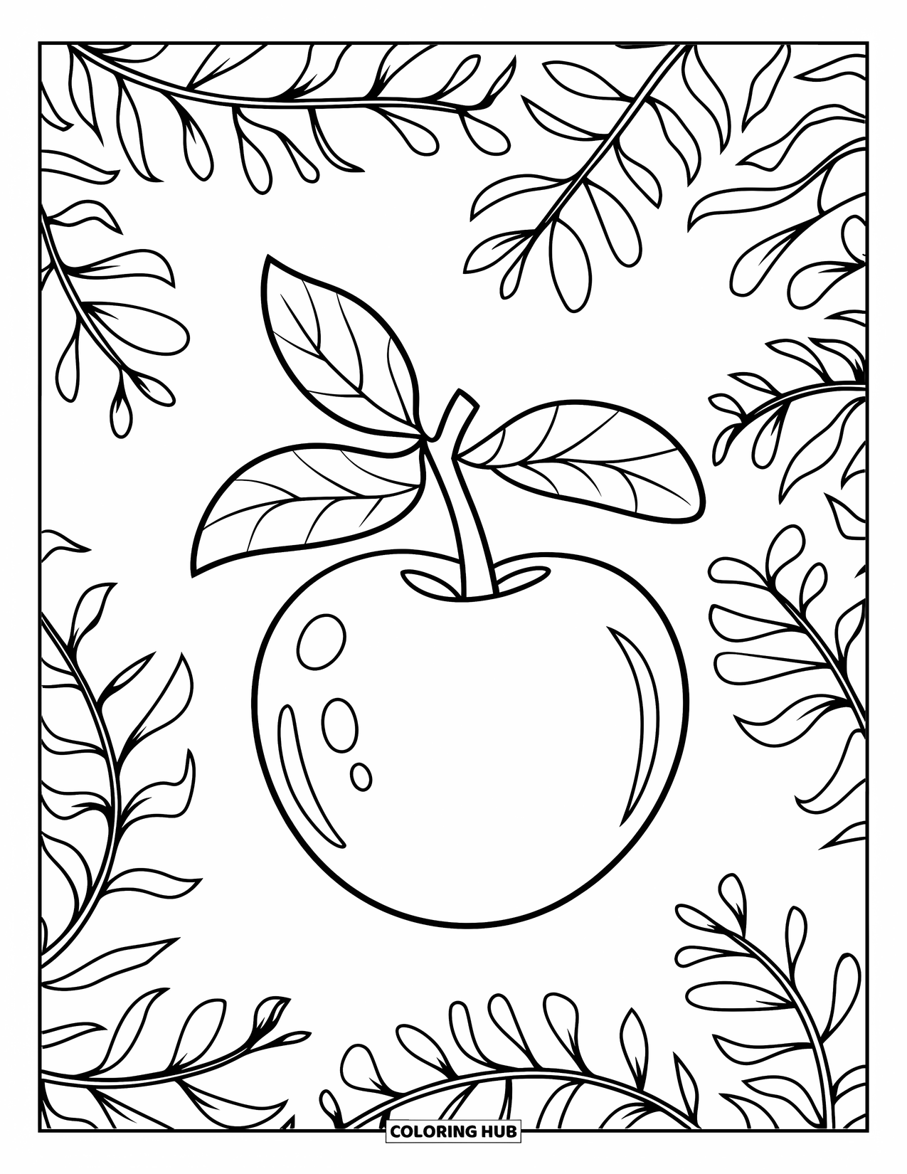 Berry Coloring Page for Kids: Cranberry with a few leaves and bold, clean outlines