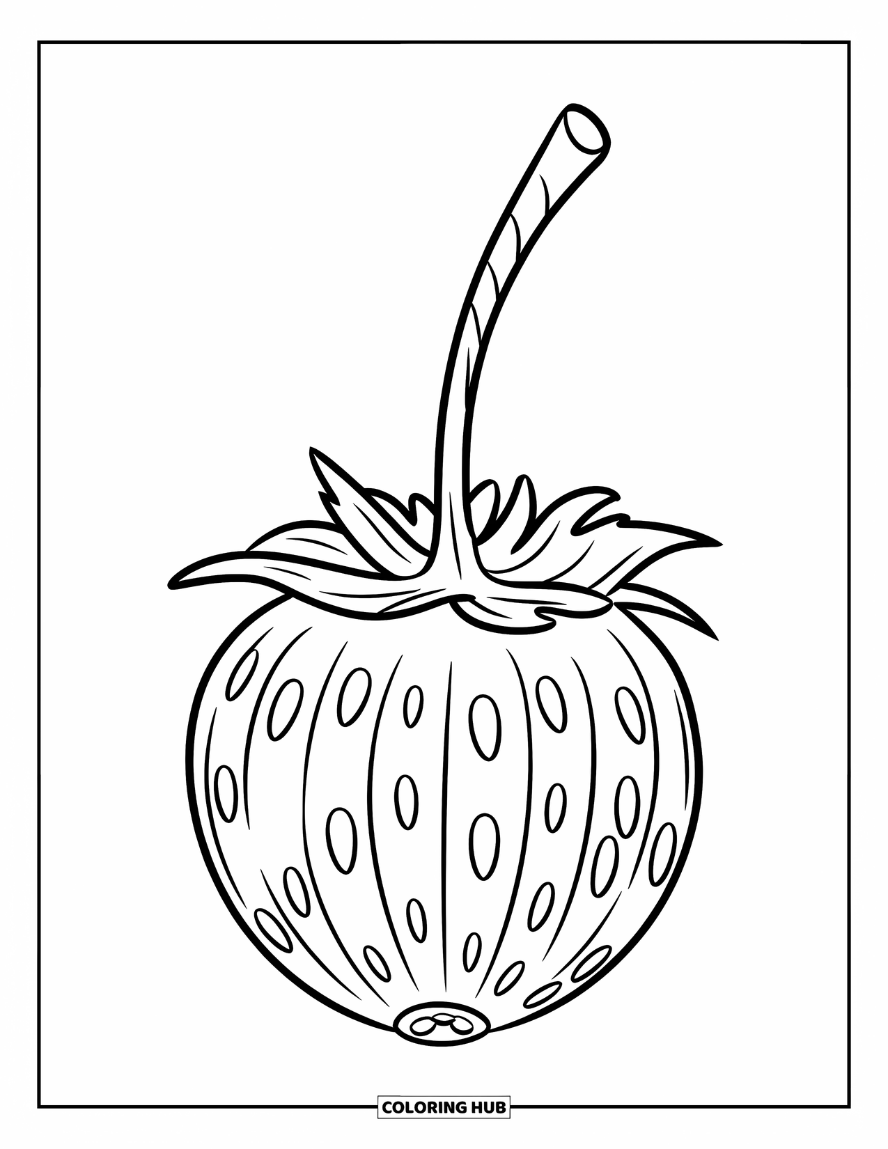 Berry Coloring Page for Kids: Round gooseberry with vertical lines and gentle curves