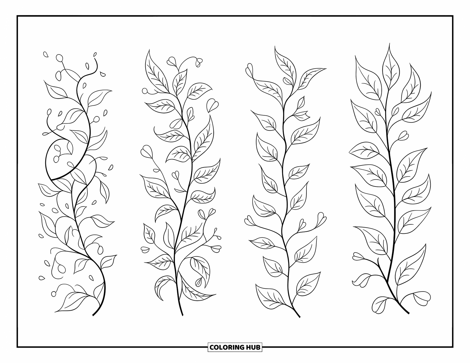 Bookmark Coloring Page for Adults: Detailed floral vine bookmarks with leaves and petals flowing gently