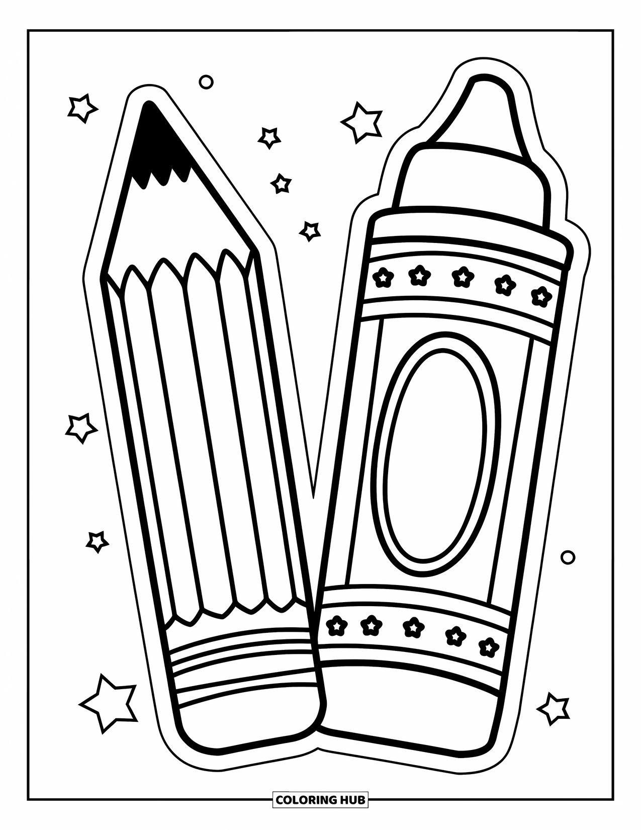 Bookmark Coloring Page for Kids: Playful pencil and crayon bookmarks with star borders