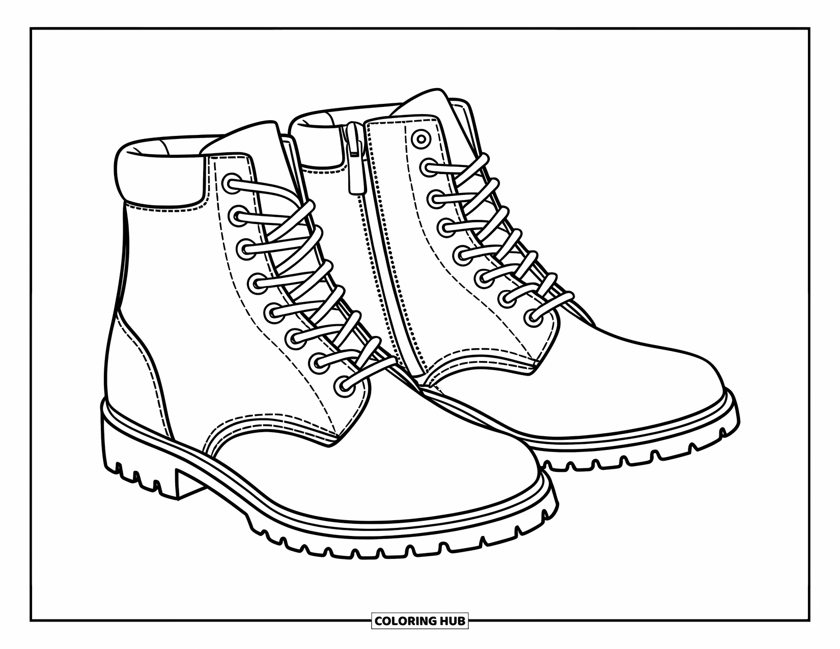 Boots Coloring Page for Kids: Ankle boots with zippers and angled heels on a white background