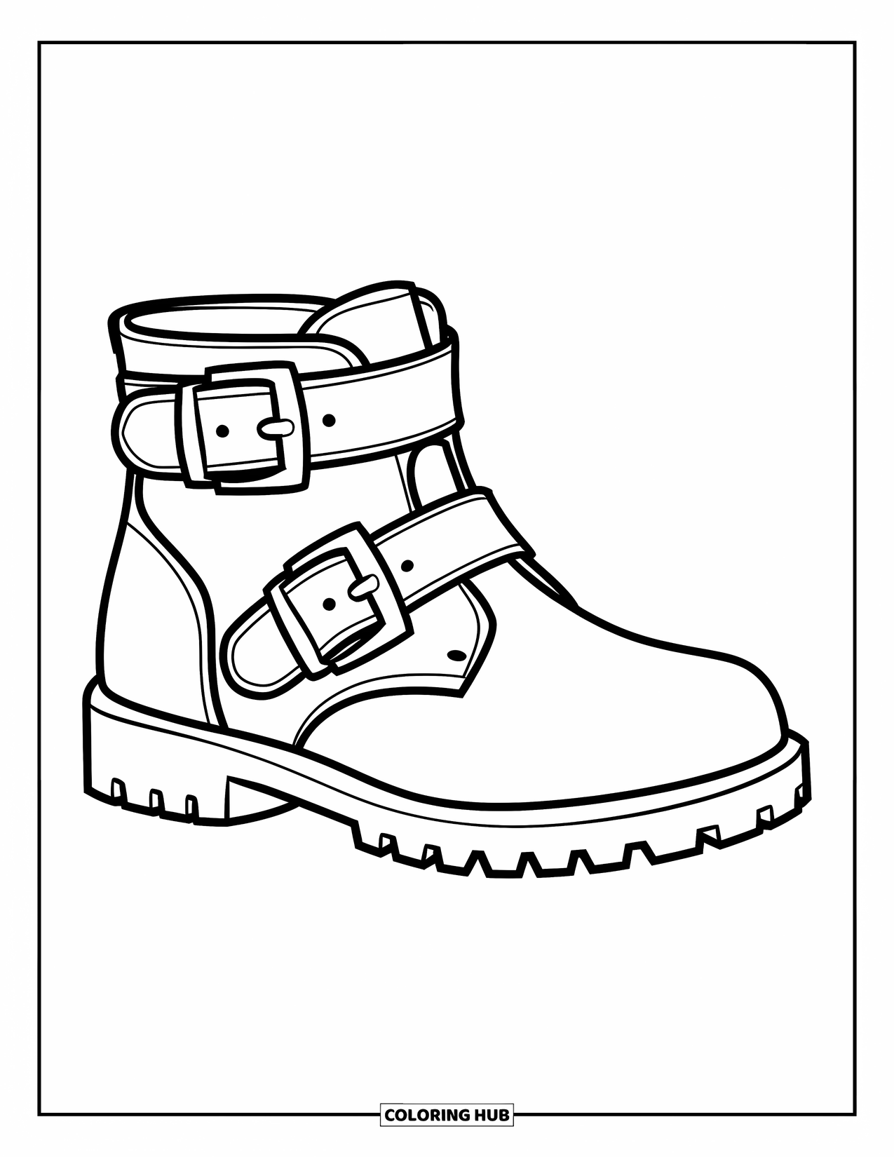 Boots Coloring Page for Kids: Short ankle boot with two oversized side buckles