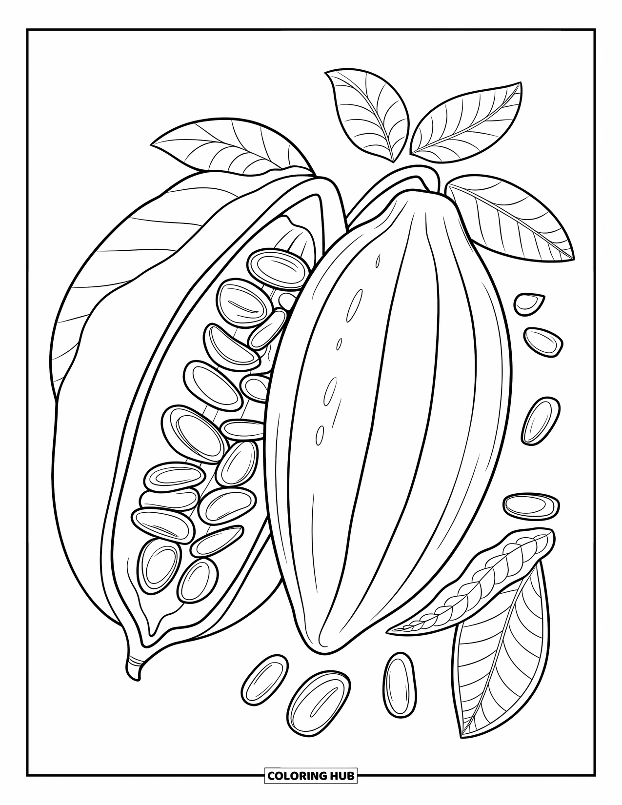 Chocolate Coloring Page for Adults: Truffle pyramids and gift boxes hang in a charming chocolate shop window