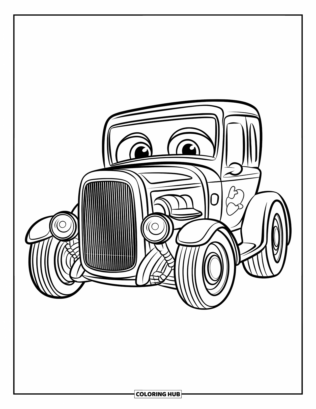 Classic Car Coloring Page for Kids: Simple hot rod design with playful preschool vibe
